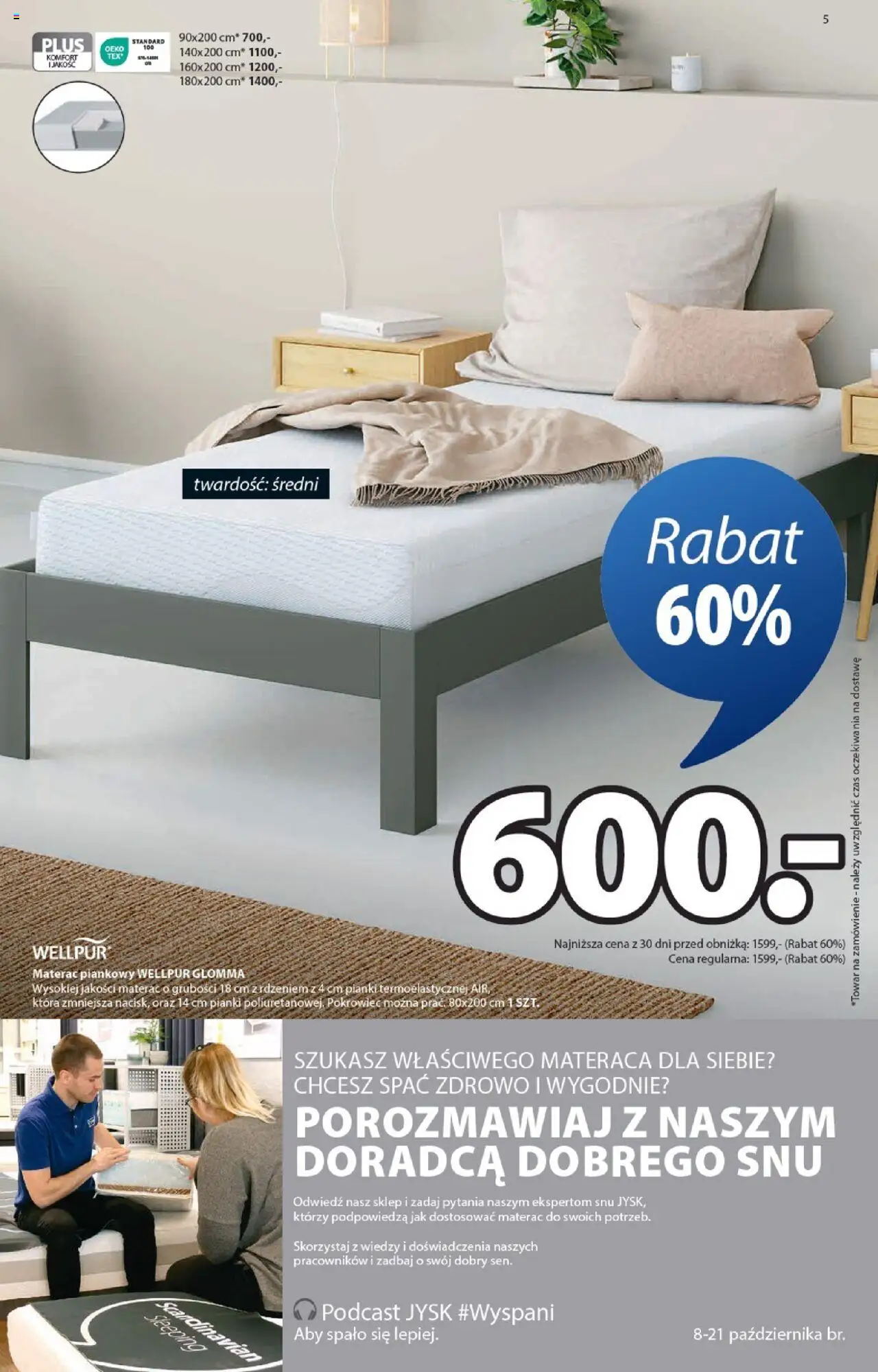JYSK Gazetka od 08.10.2025 | Strona: 5 | Produkty: Materac, Pianki