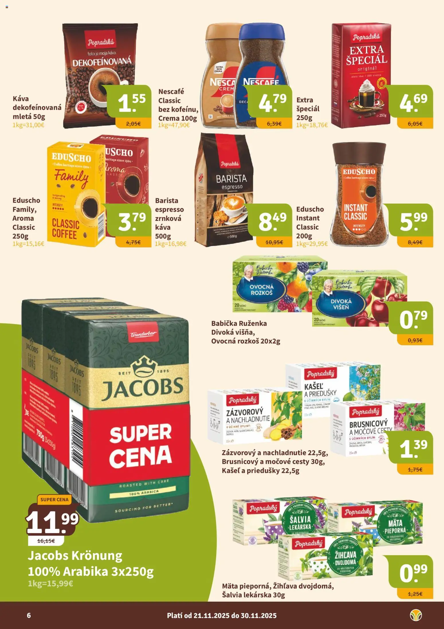 Nové Nitrazdroj akcie – leták je platný od 21.11.2025 | Strana: 6 | Produkty: Káva, Barista, Jacobs Krönung