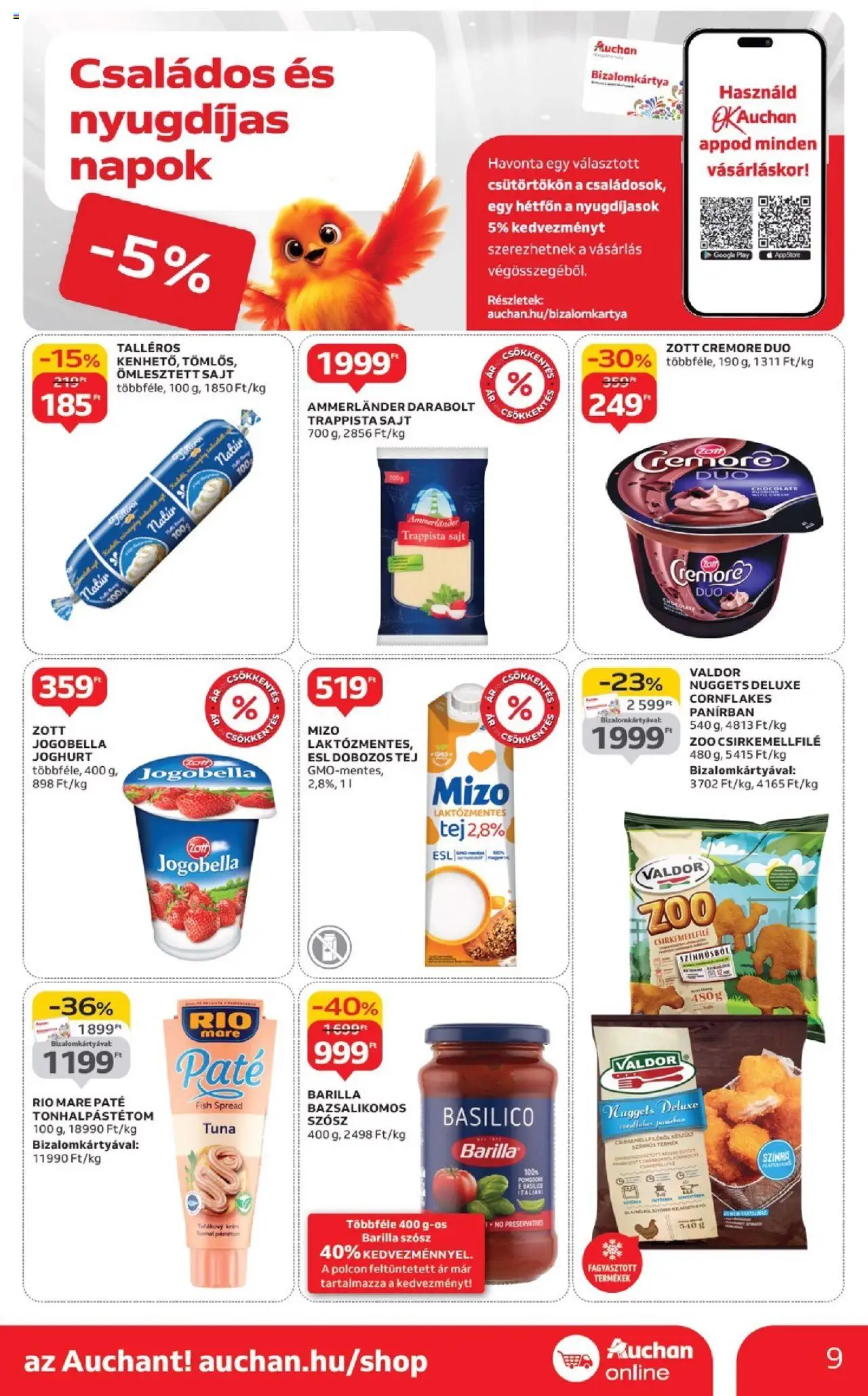 Auchan akciós ujság - amely érvényes a következő dátumtól: 18.09.2025 | Oldal: 9 | Termékek: Tonhal, Tej, Trappista sajt, Szósz