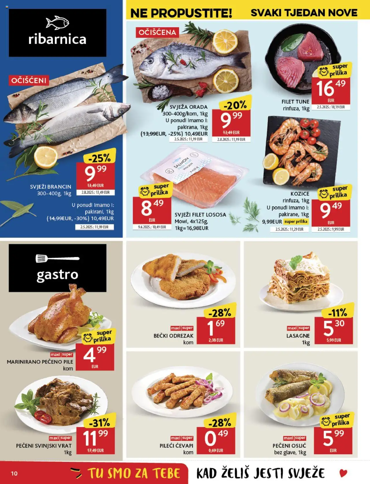 Konzum katalog | vrijedi od 20.08.2025 | Stranica: 10 | Proizvodi: Lasagne, Svinjski vrat, Oslić, Pečeno pile