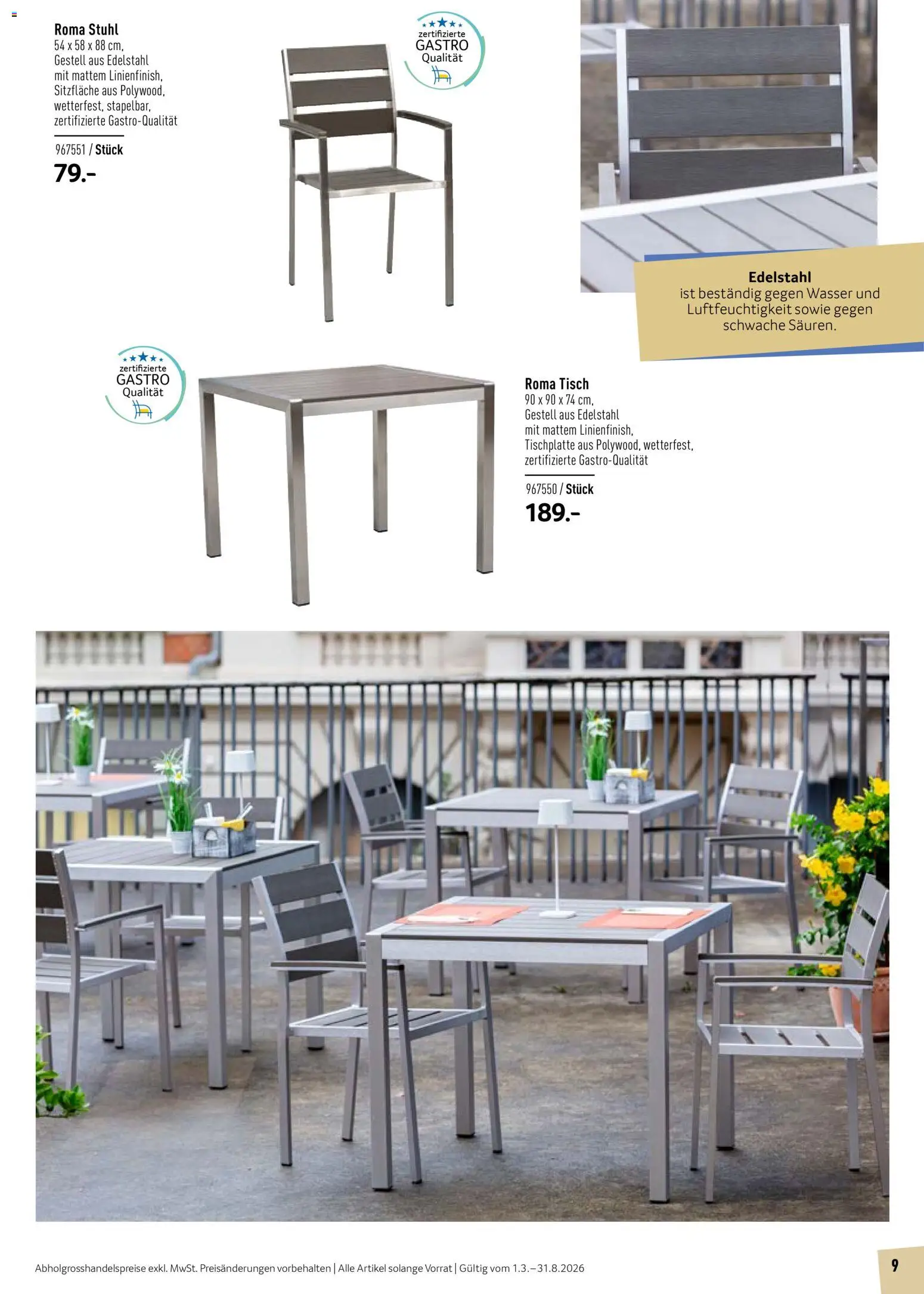 Prodega Aktionen Outdoor-Ausstattung – gültig ab 01.03.2026 | Seite: 9 | Produkte: Tisch, Stuhl, Wasser