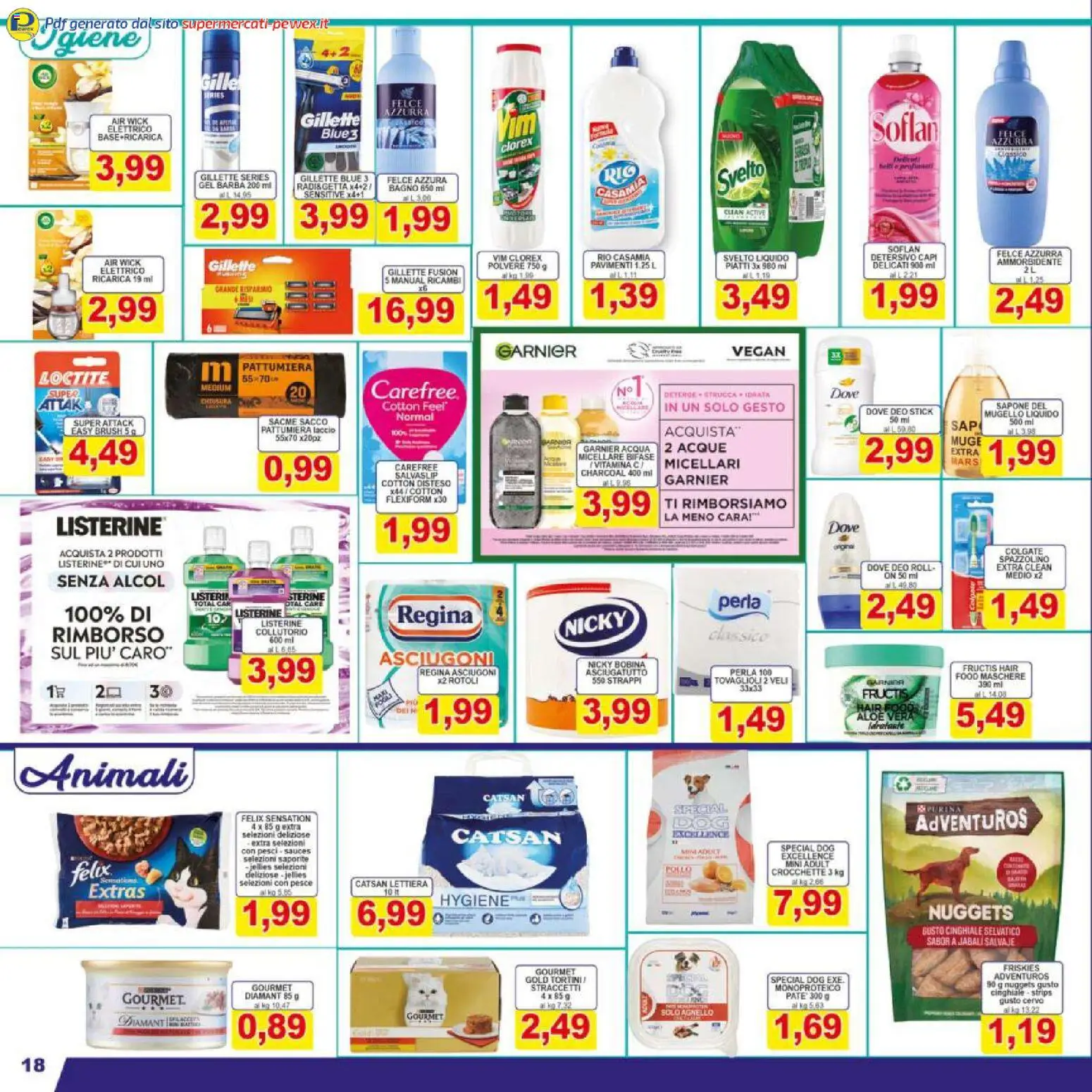 Volantino Pewex del 17.03.2026 | Pagina: 18 | Prodotti: Spazzolino, Ammorbidente, Pesce, Crocchette