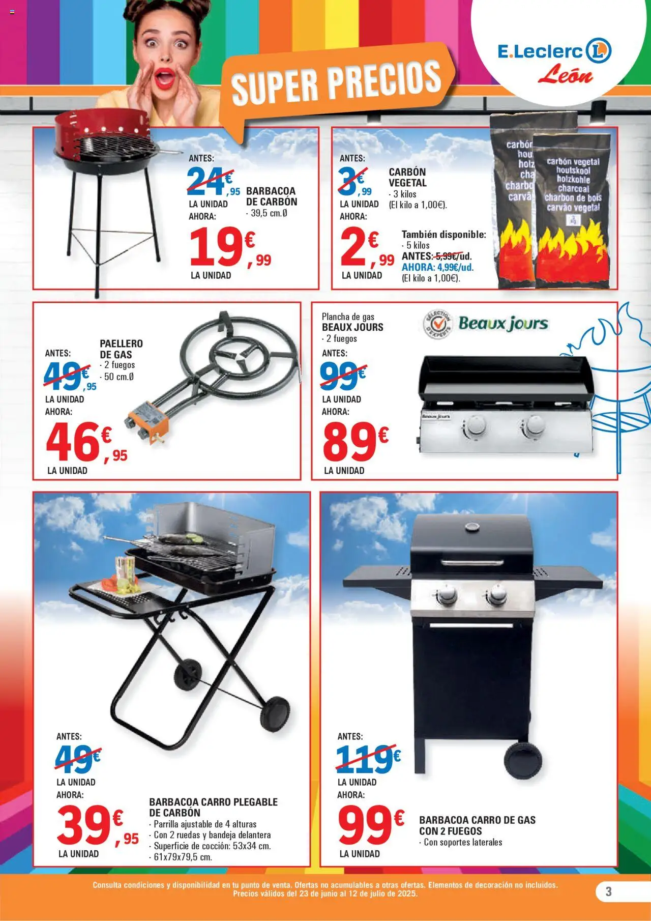 E.Leclerc folleto │ válido desde el 23.06.2025 | Página: 3 | Productos: Pan, Barbacoa, Parrilla, Bandeja