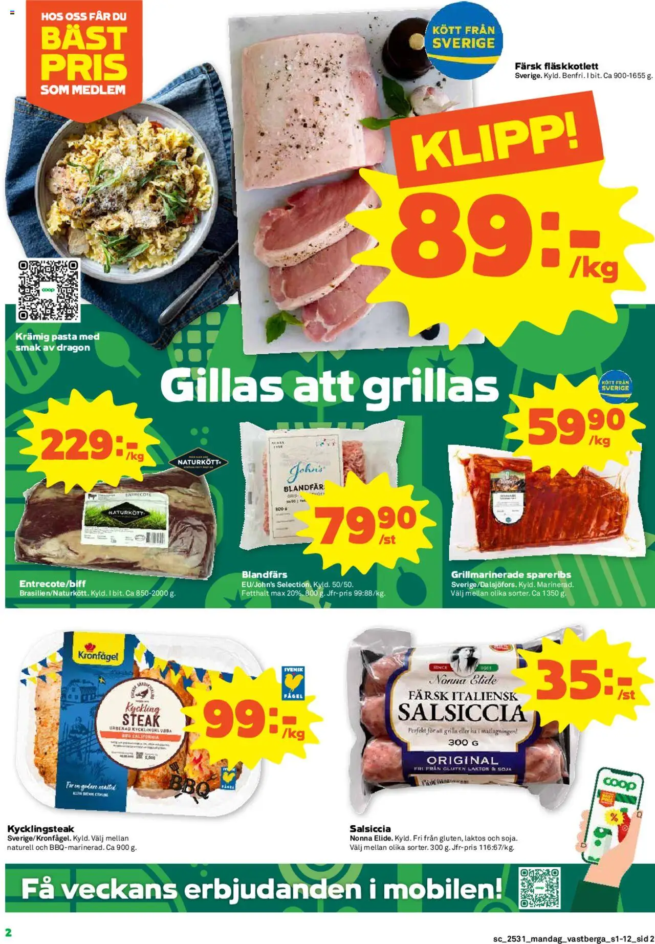 Coop Forum reklamblad aktuell från 28.07.2025 | Sida: 2 | Produkter: Blandfärs, Soja, Pasta