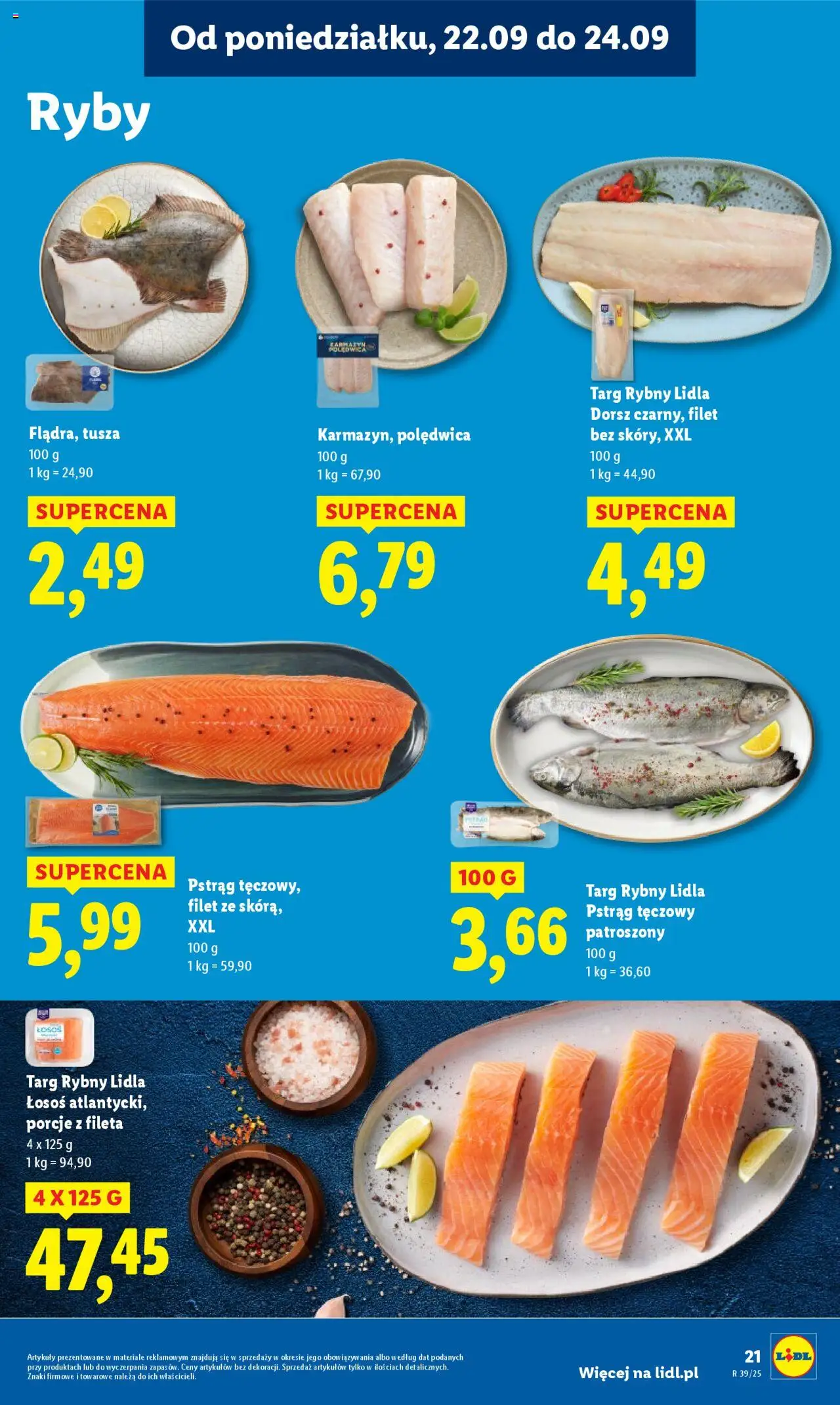 Lidl Gazetka od 22.09.2025 | Strona: 27 | Produkty: Pstrąg tęczowy, Dorsz, Łosoś, Ryby