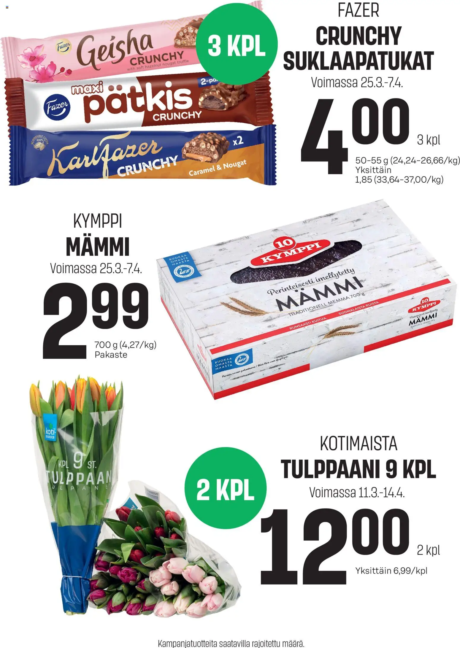 Sale tarjoukset - Koontijuliste – voimassa 25.03.2026 alkaen | Sivu: 1 | Tuotteet: Suklaapatukat