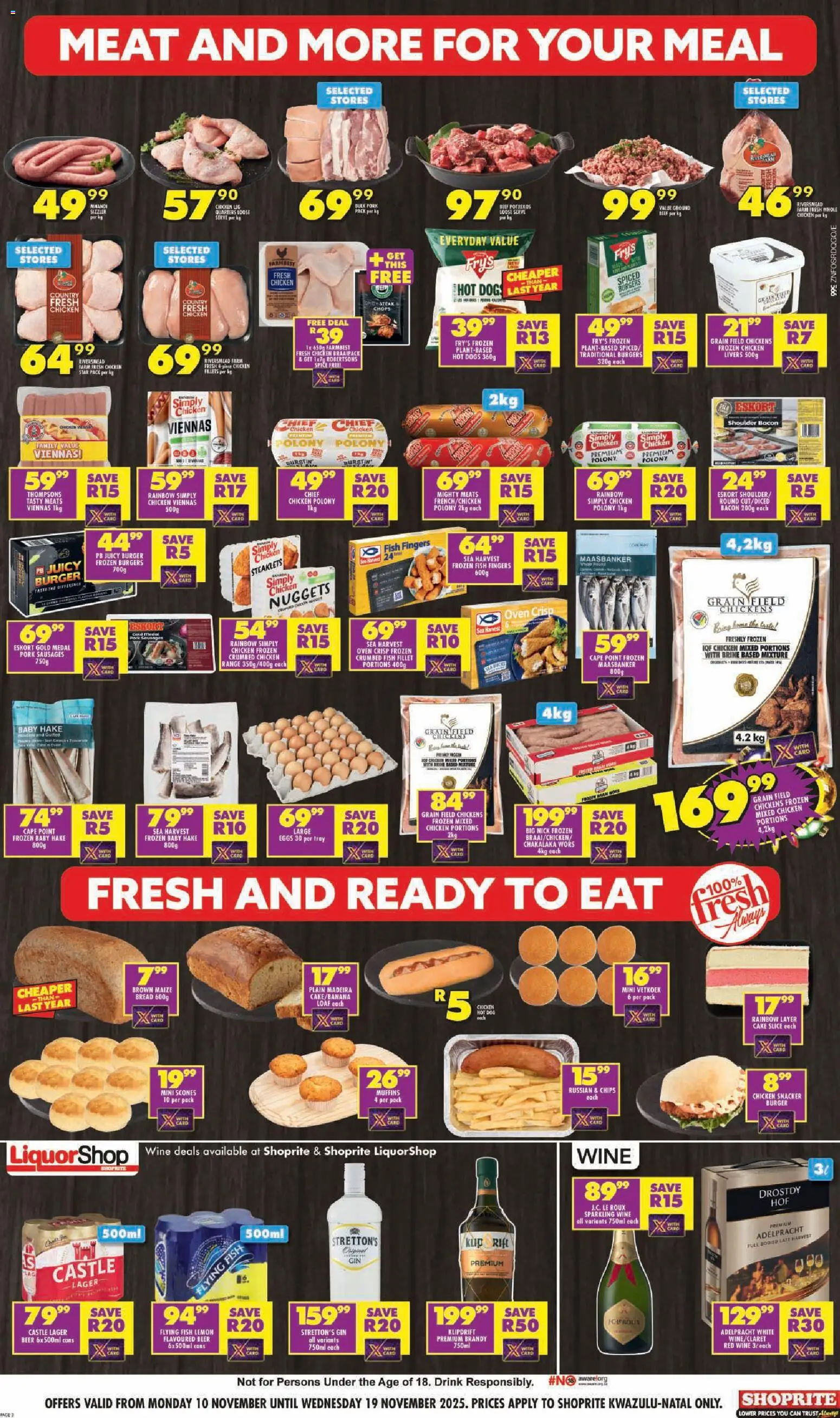 New Shoprite catalogue – valid from 10.11.2025 | Page: 2 | Products: Muffins, Gin, Fry's, Bacon