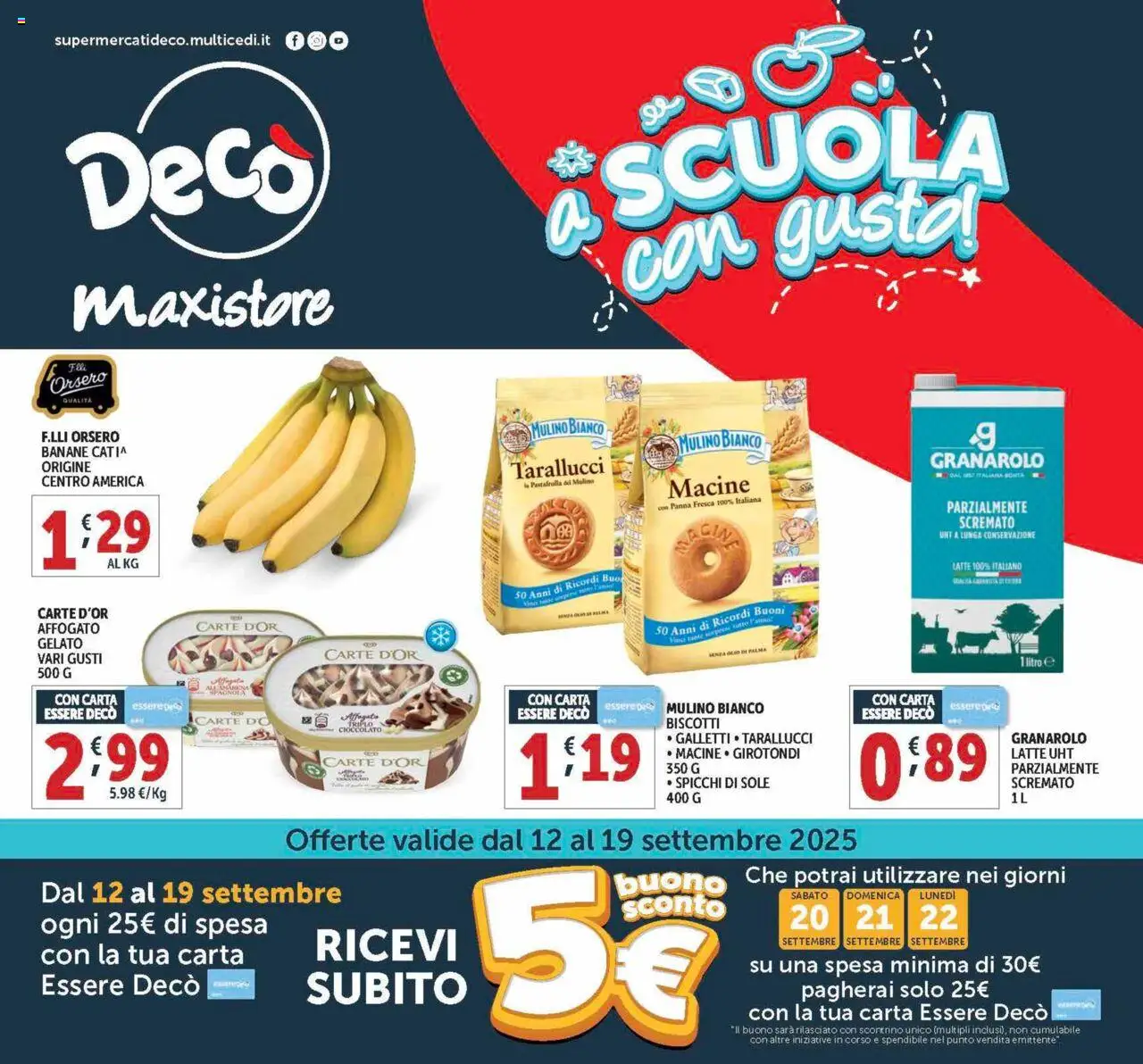 Volantino Decò del 12.09.2025 | Pagina: 1 | Prodotti: Banane, Panna, Latte, Olio
