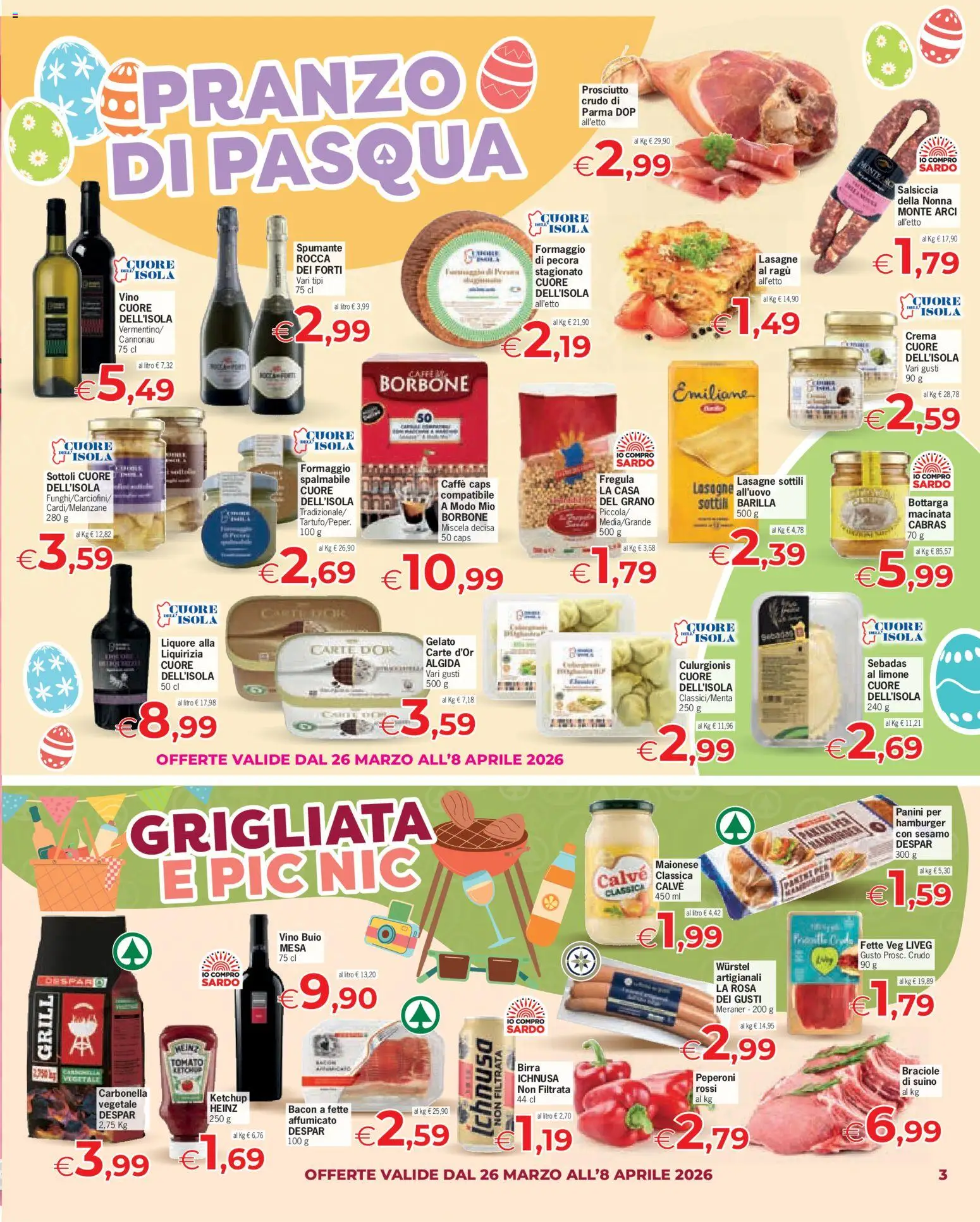 Volantino Despar del 26.03.2026 | Pagina: 3 | Prodotti: Prosciutto Crudo, Caffè, Suino, Spumante