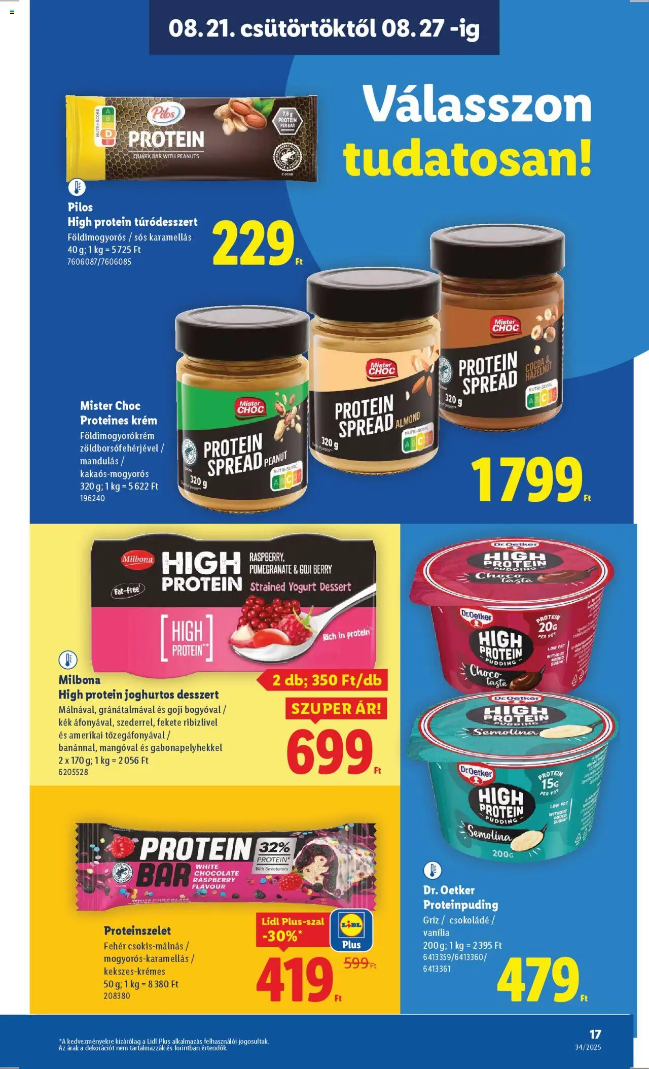 Lidl akciós ujság - amely érvényes a következő dátumtól: 21.08.2025 | Oldal: 17 | Termékek: Protein bar, Protein, Proteinszelet, Csokoládé