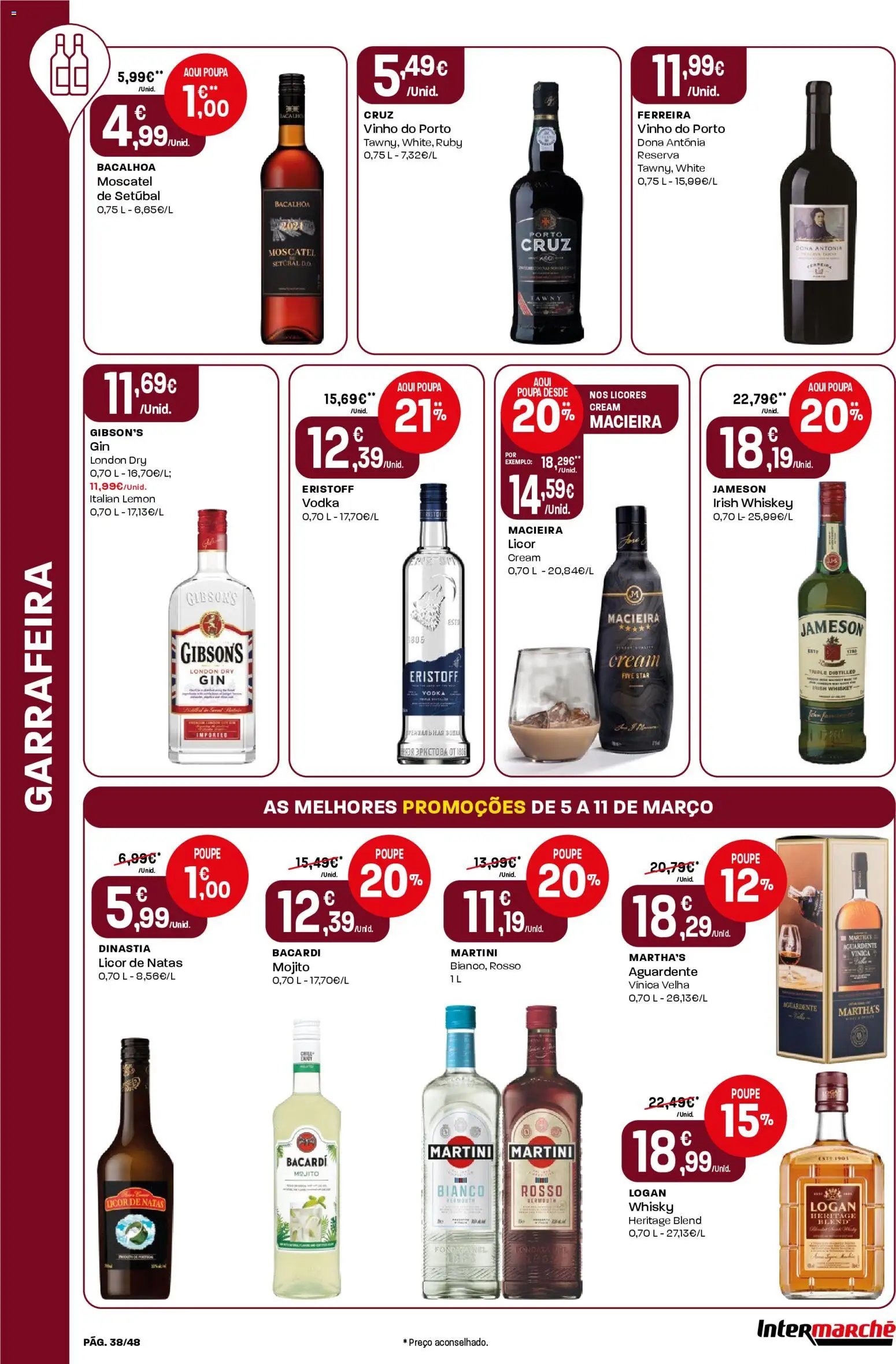 Intermarché folheto │ válido de 05.03.2026 | Página: 38 | Produtos: Whisky, Vinho, Natas, Vodka