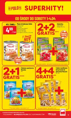 Pogląd oferty "POLOmarket gazetka" - ważna od 01.04.2026 | Strona: 15 | Produkty: Galaretka, Kajmak, Cukier wanilinowy, Cukier