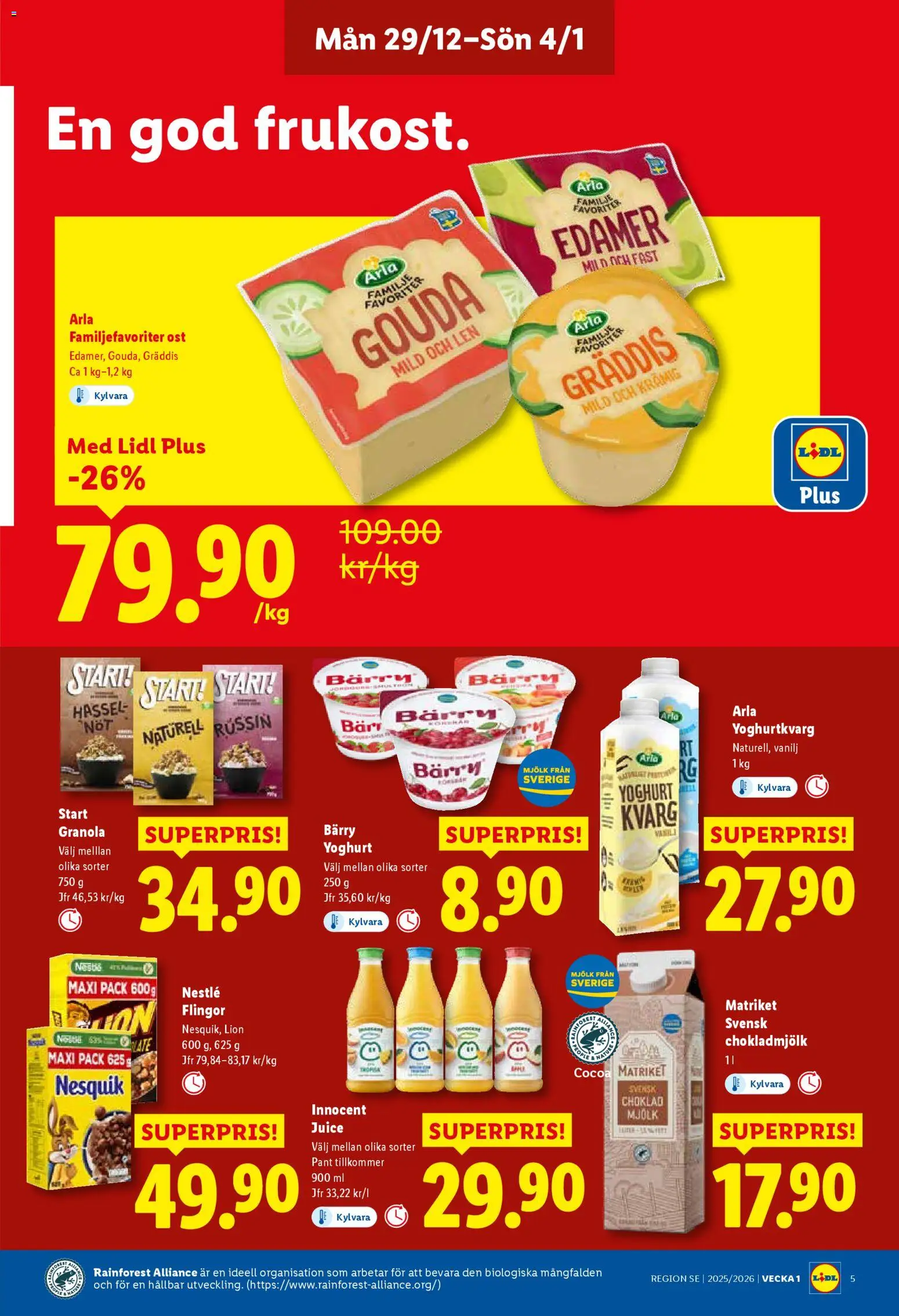 Lidl reklamblad aktuell från 29.12.2025 | Sida: 5 | Produkter: Ost, Juice, Granola, Flingor