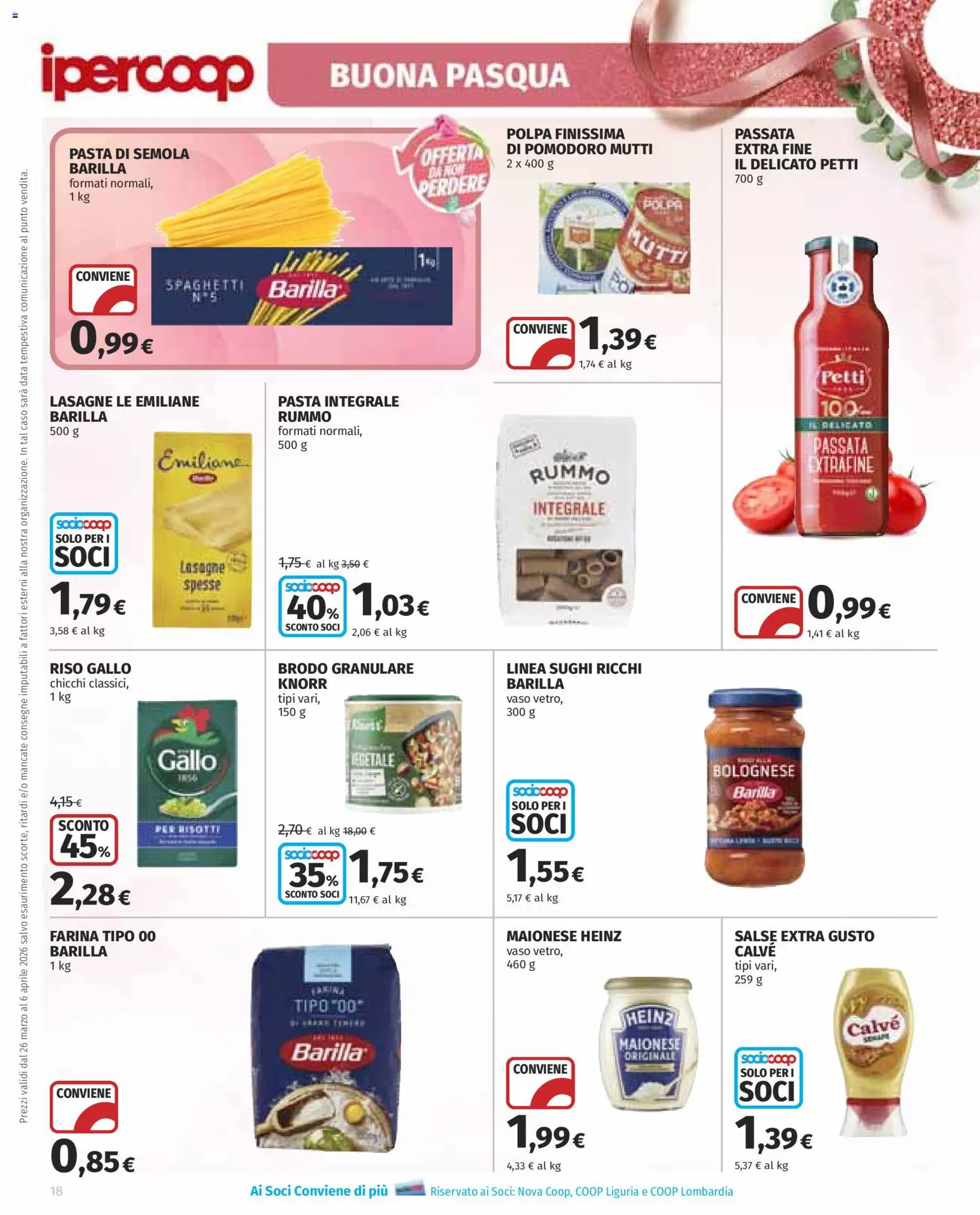 Volantino Ipercoop del 26.03.2026 | Pagina: 18 | Prodotti: Farina, Pasta, Mutti, Vaso