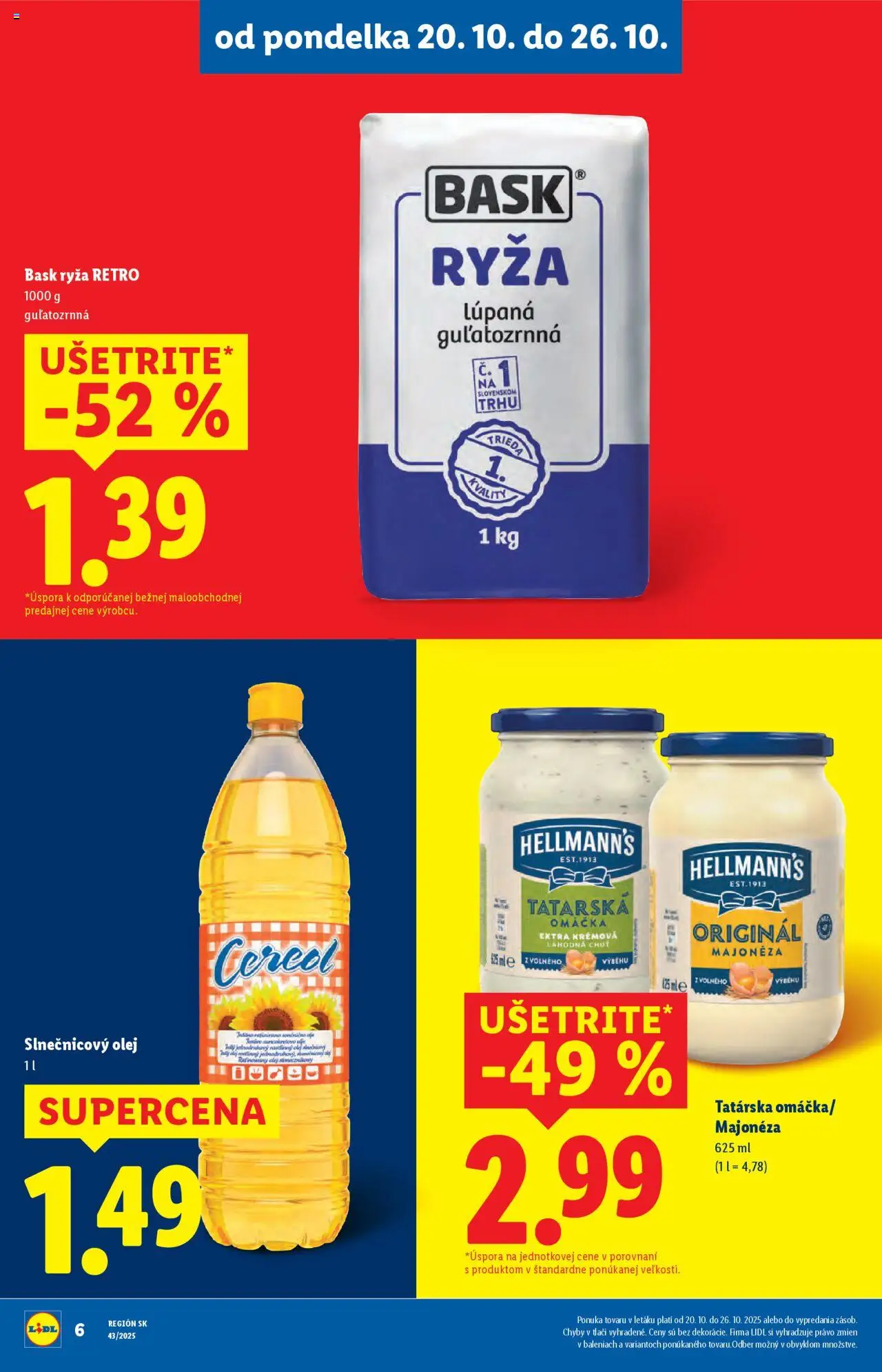 Nové Lidl akcie – leták je platný od 20.10.2025 | Strana: 8 | Produkty: Ryža, Slnečnicový olej, Tatárska omáčka, Omáčka