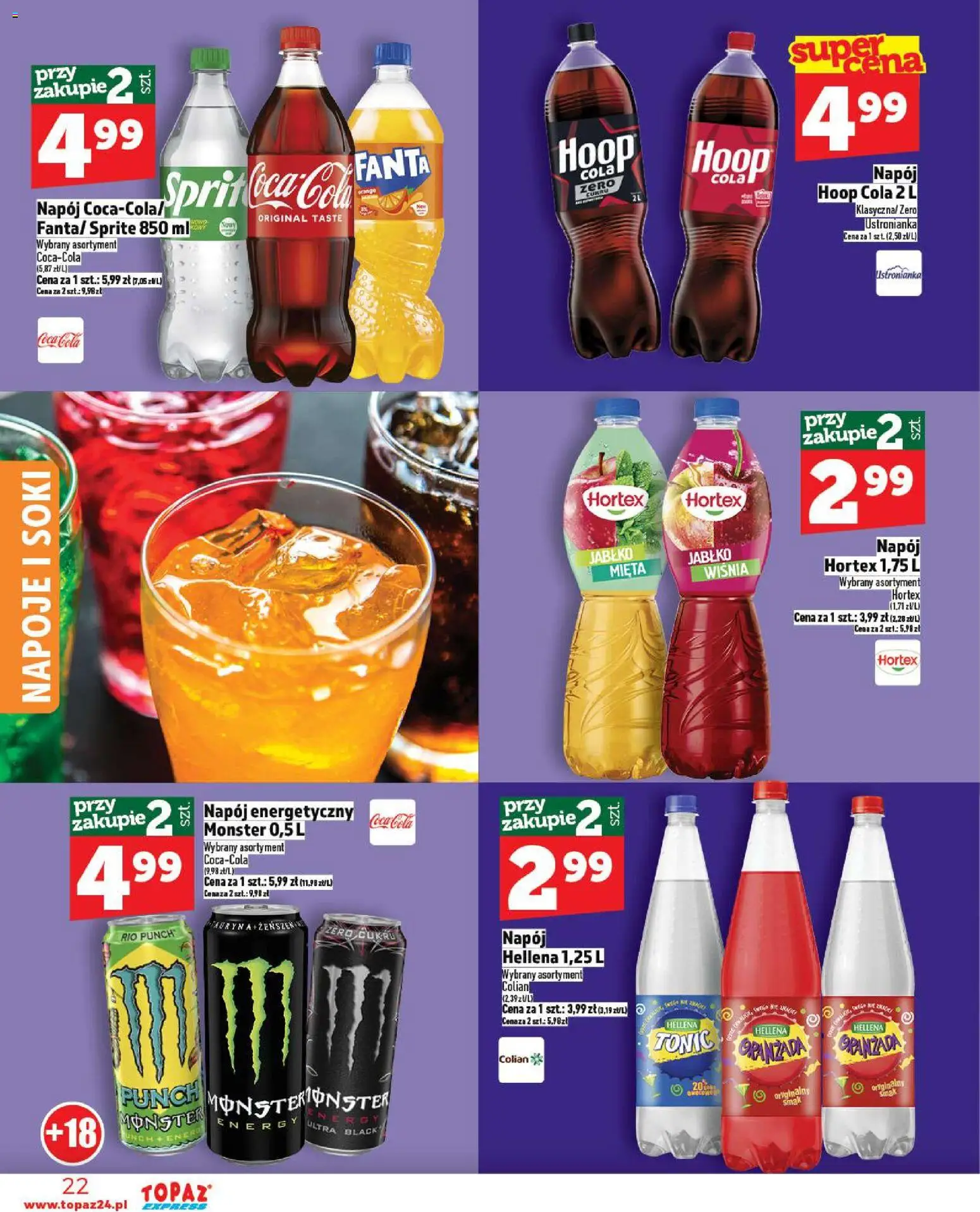 Topaz Gazetka - Express od 20.11.2025 | Strona: 22 | Produkty: Napoje, Sprite, Coca cola, Mięta