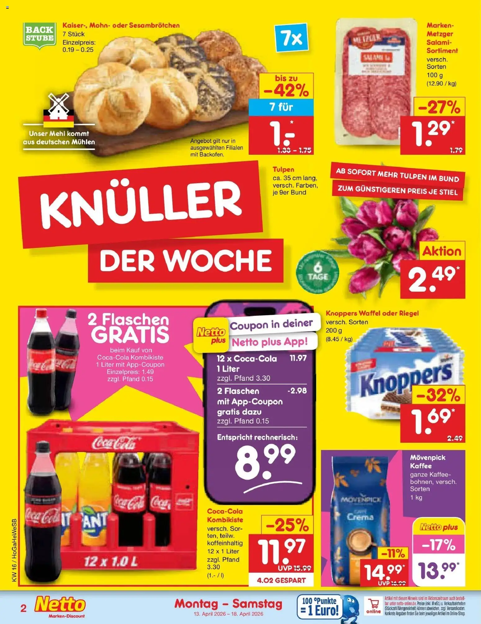 Netto Marken-Discount Prospekt Hannover	 – gültig ab 13.04.2026 | Seite: 2 | Produkte: Kaffee, Movenpick kaffee, Knoppers, Salami