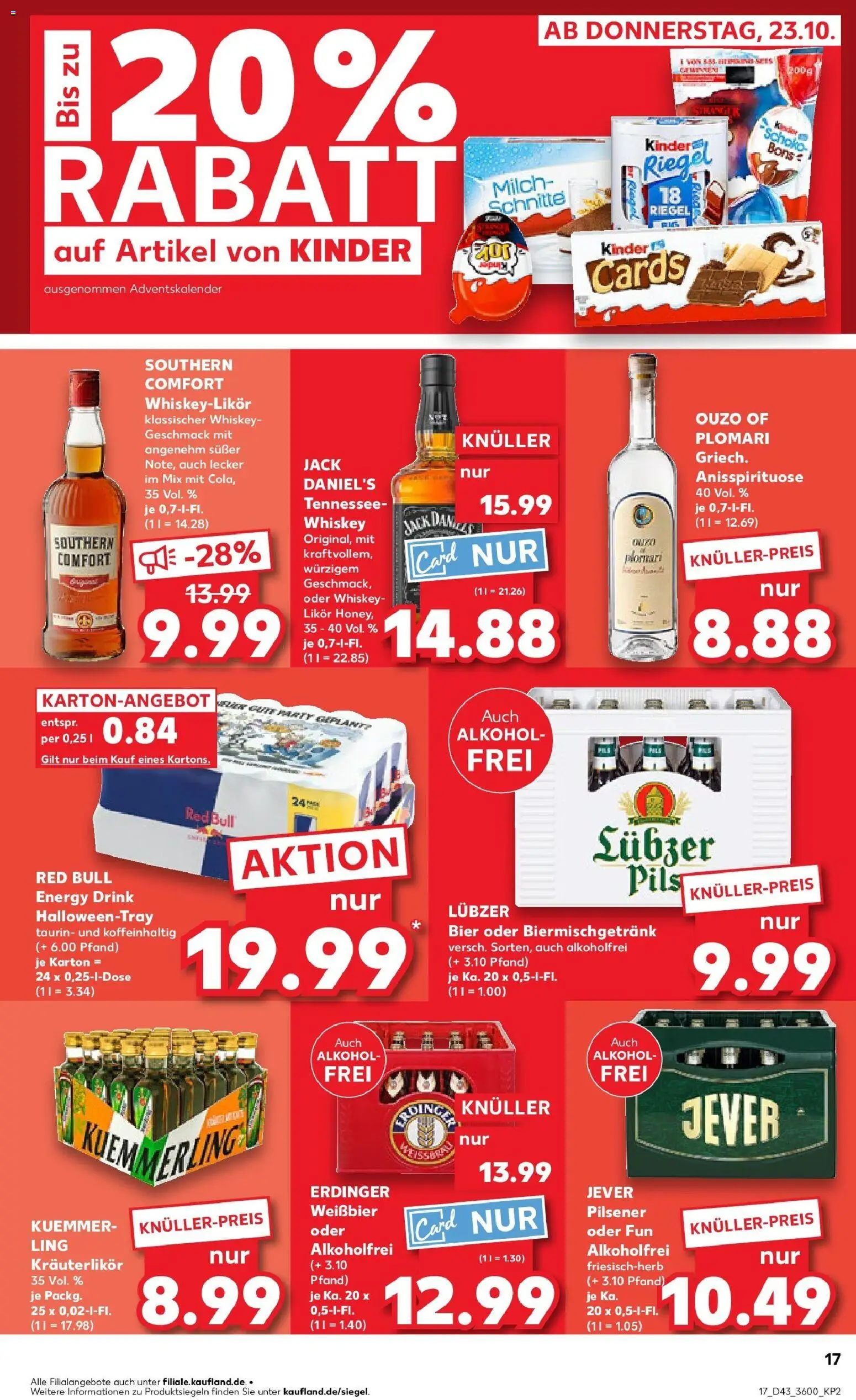 Kaufland prospekt Rudolstadt	 – gültig ab 27.10.2025 | Seite: 17 | Produkte: Ouzo, Likör, Kuemmerling, Jever