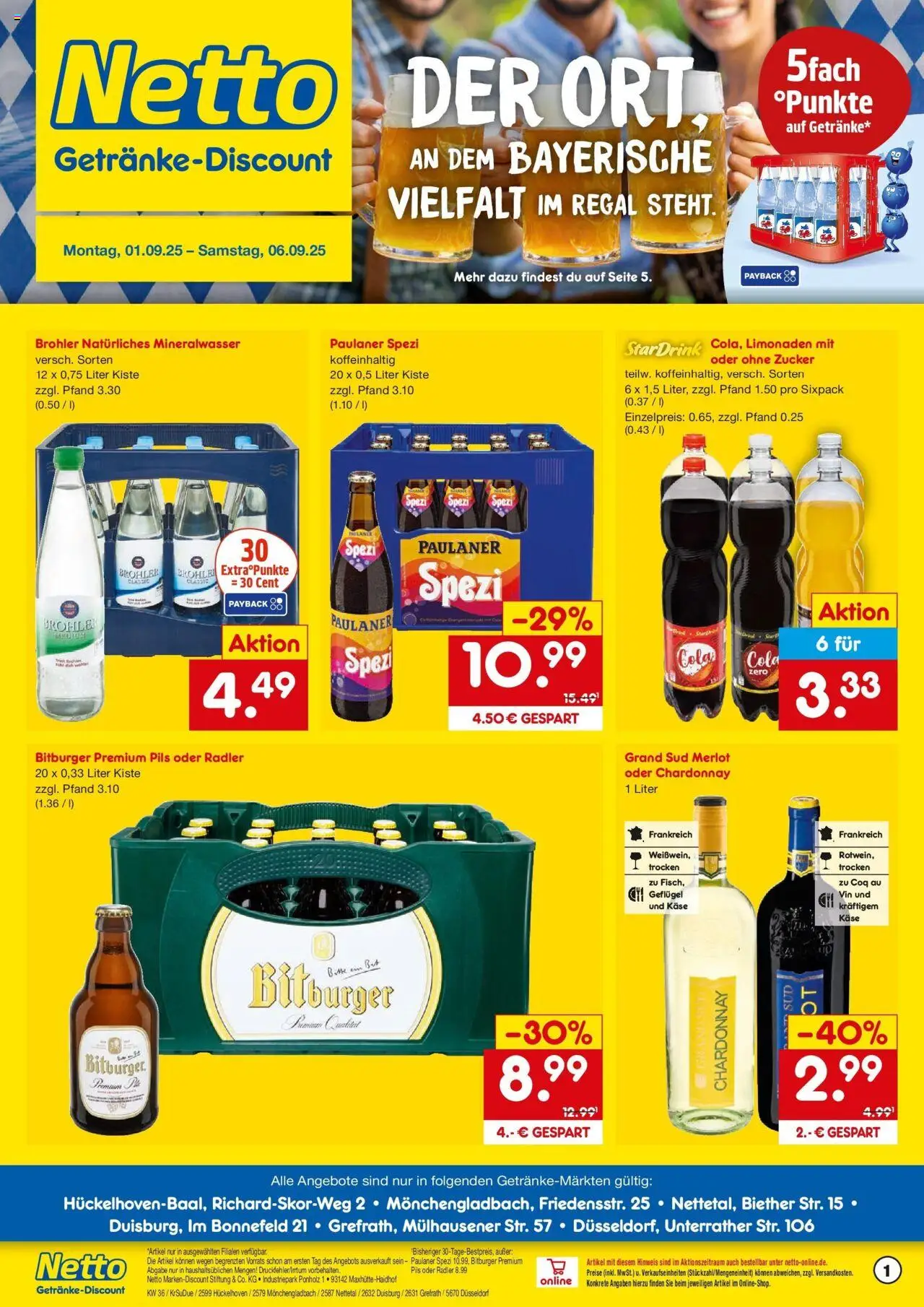 Netto Marken-Discount prospekt Mönchengladbach	 – gültig ab 01.09.2025 | Seite: 1 | Produkte: Cola, Paulaner spezi, Pils, Paulaner