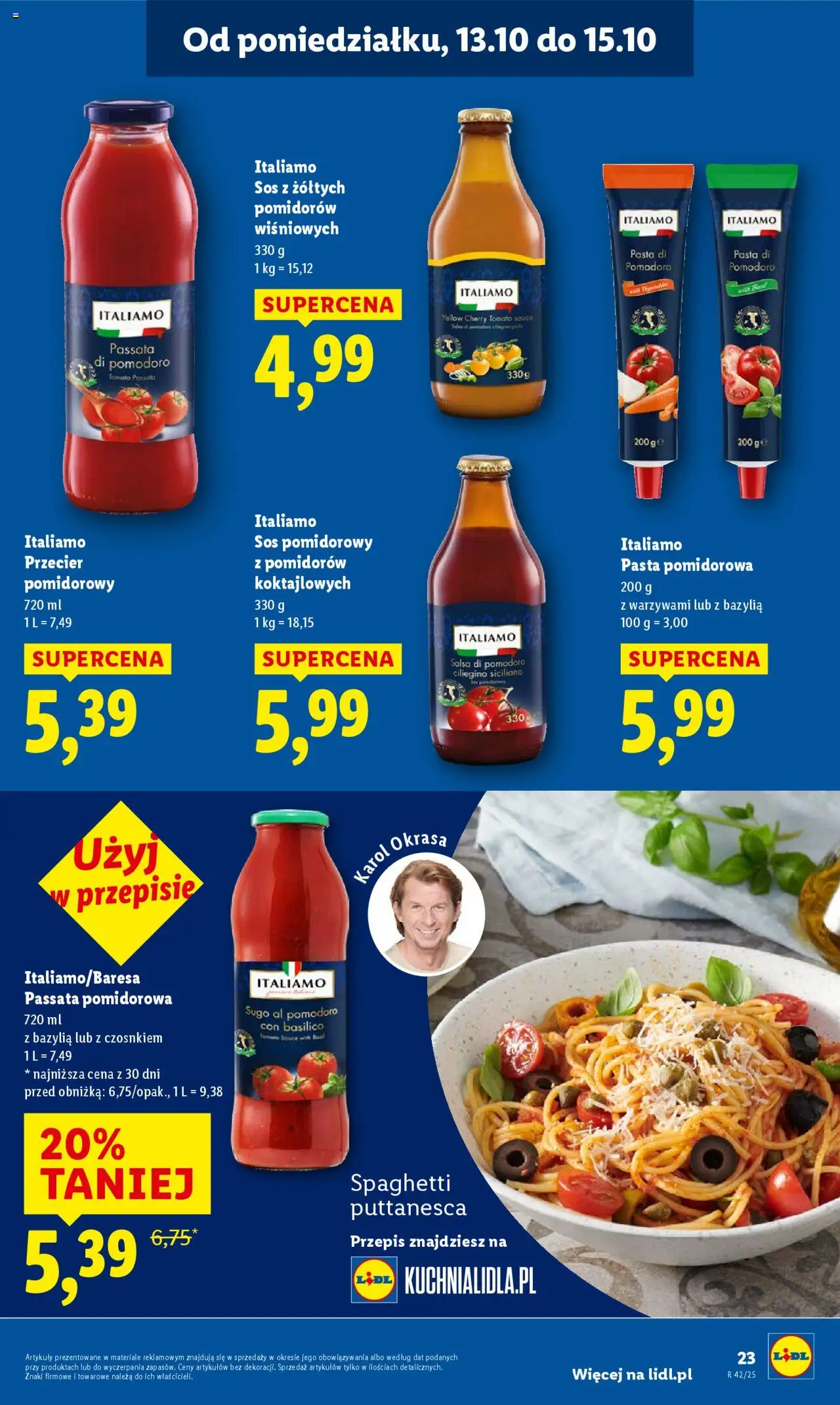 Lidl Gazetka od 13.10.2025 | Strona: 23 | Produkty: Przecier pomidorowy, Bazylia, Passata pomidorowa, Sos