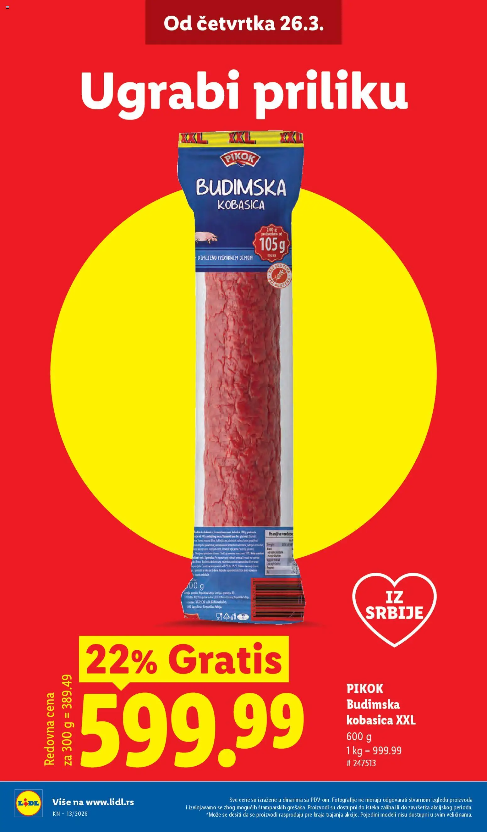 Lidl katalog - važi od 26.03.2026 | Strana: 6 | Proizvode: Budimska kobasica, Kobasica