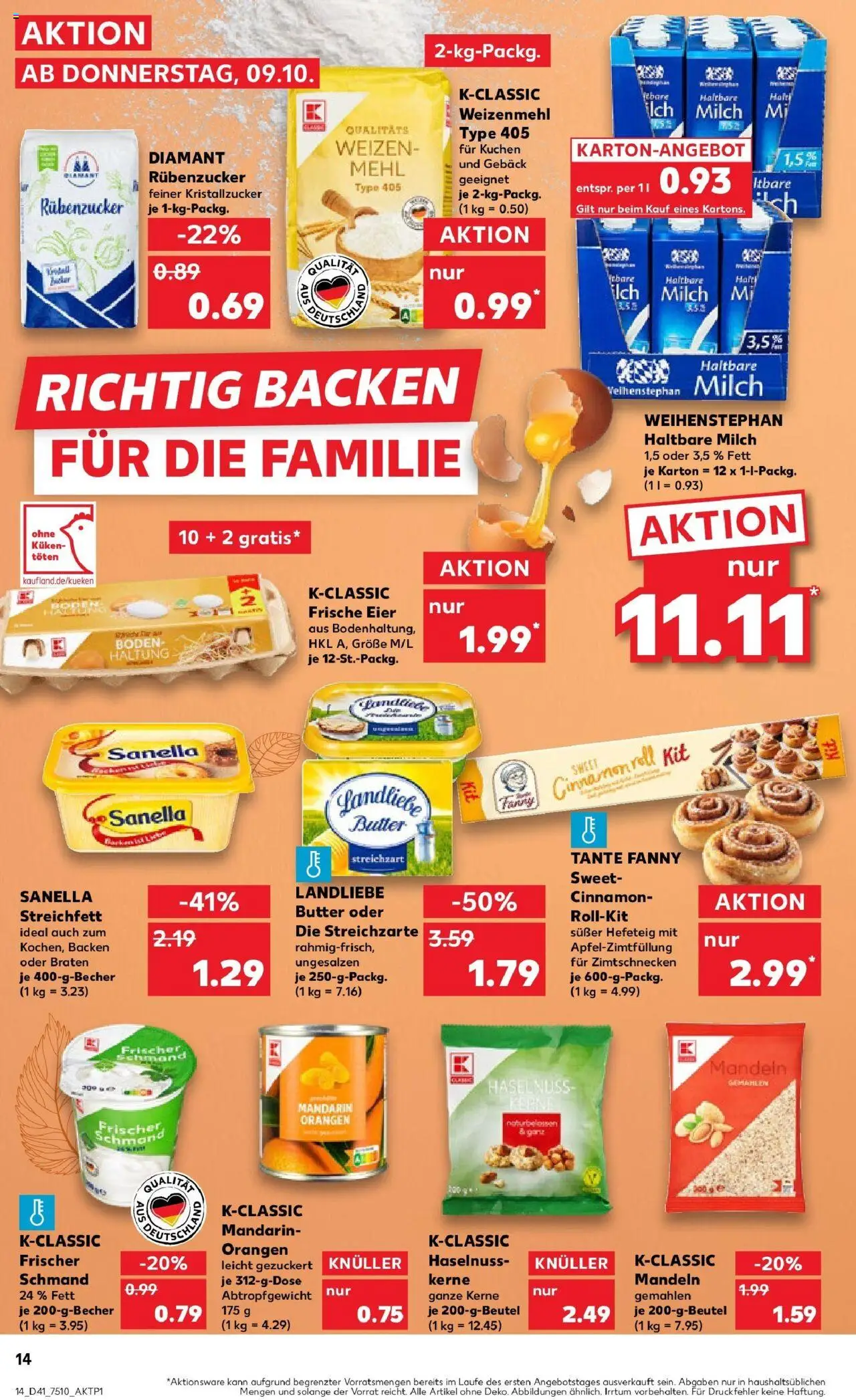 Kaufland prospekt Rheda-Wiedenbrück	 – gültig ab 09.10.2025 | Seite: 14 | Produkte: Mehl, Eier, Orangen, Weizenmehl