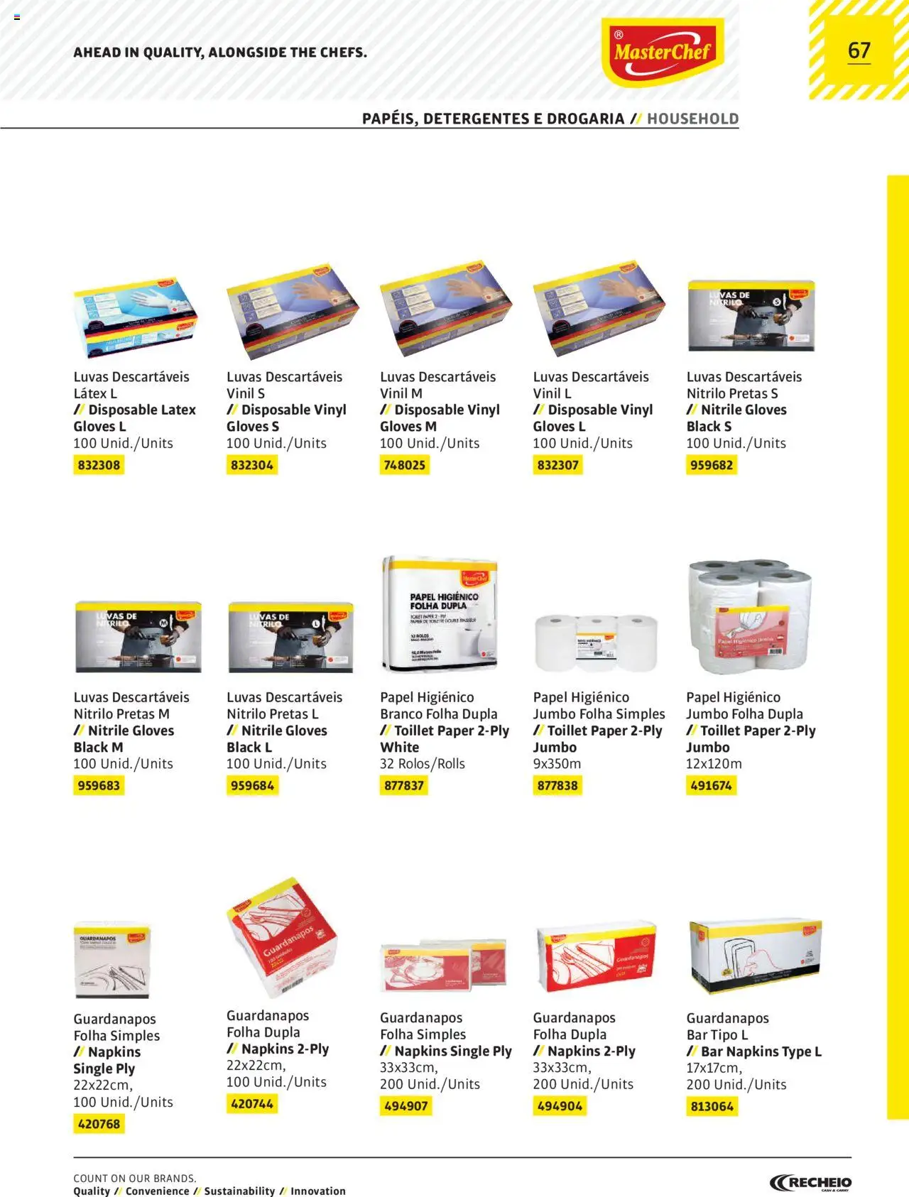 Recheio AS NOSSAS MARCAS │ válido de 19.12.2023 | Página: 67 | Produtos: Luvas, Papel higiénico, Guardanapos