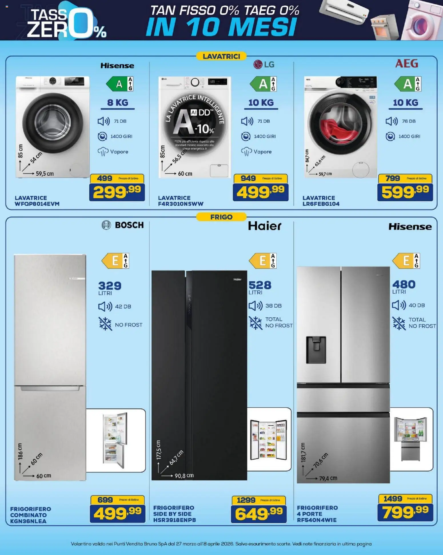 Volantino BRUNO del 27.03.2026 | Pagina: 11 | Prodotti: Lavatrice, Frigorifero, Frigorifero combinato