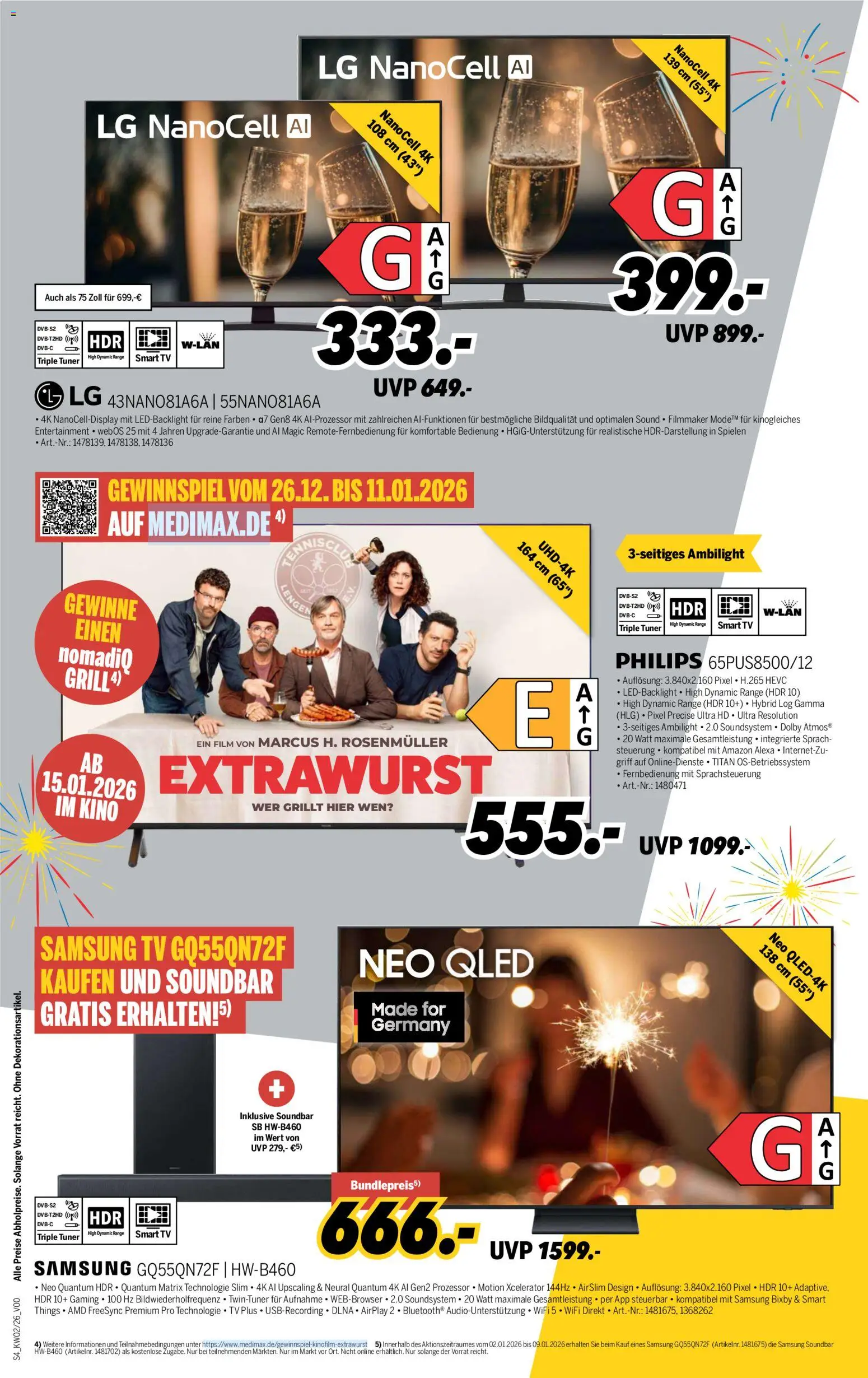 Medimax Prospekt 	 – gültig ab 03.01.2026 | Seite: 4 | Produkte: Philips, Samsung, Smart TV, Soundbar
