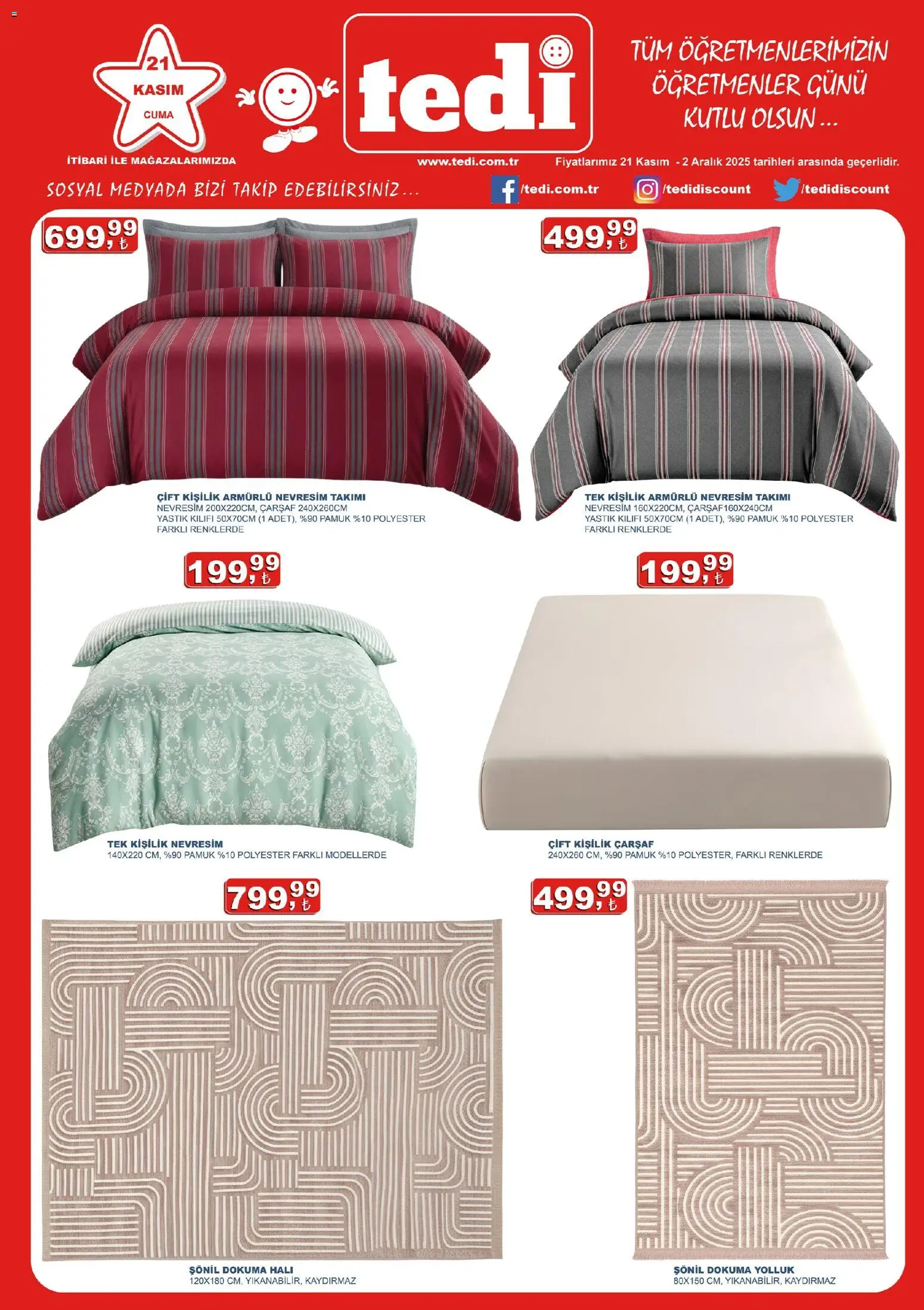 Tedi  - Katalog - 21.11.2025 tarihinden itibaren geçerlidir | Sayfa: 1 | Ürünler: Yastık, Nevresim, Çarşaf, Yastık kılıfı