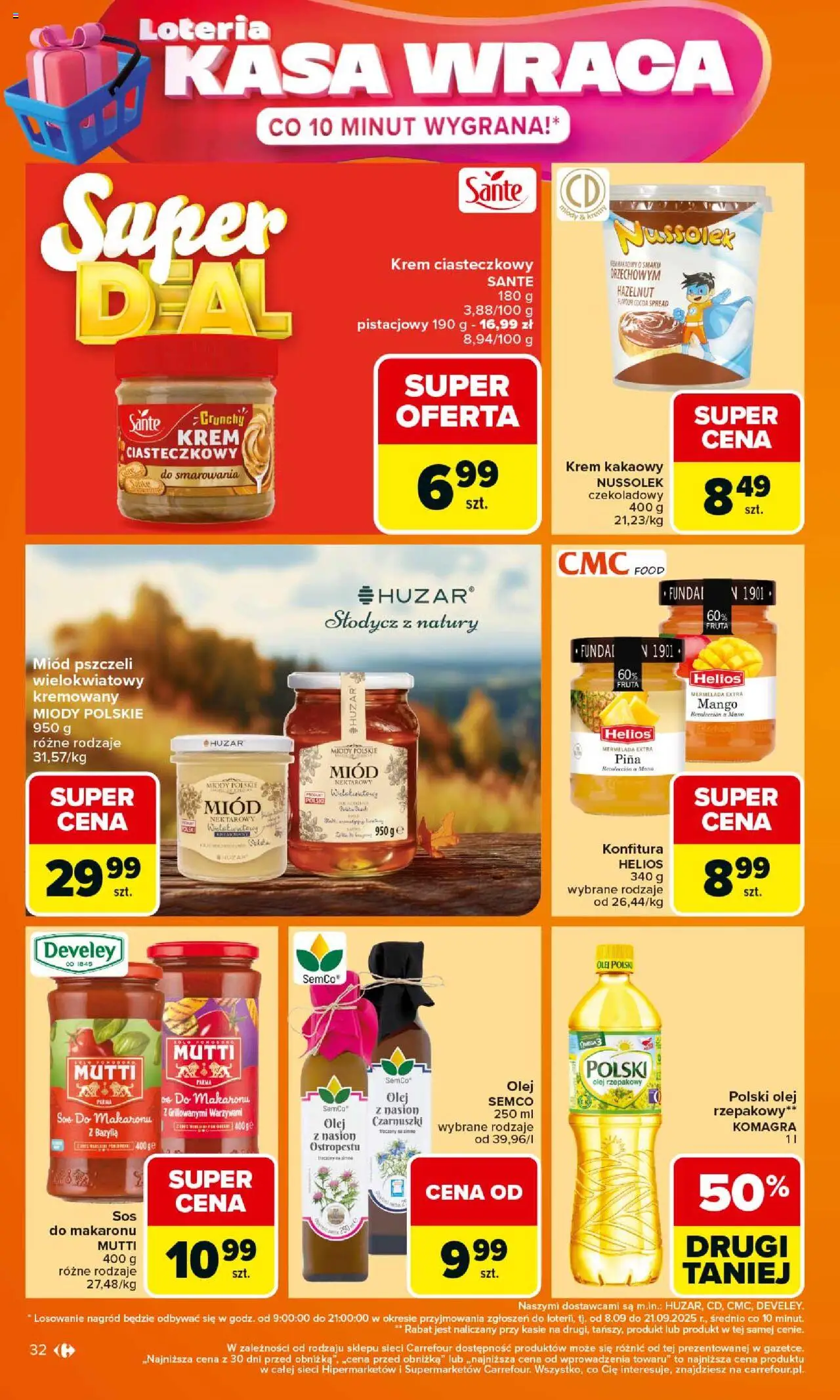 Carrefour Gazetka od 15.09.2025 | Strona: 32 | Produkty: Olej rzepakowy, Miód, Bazylia, Krem