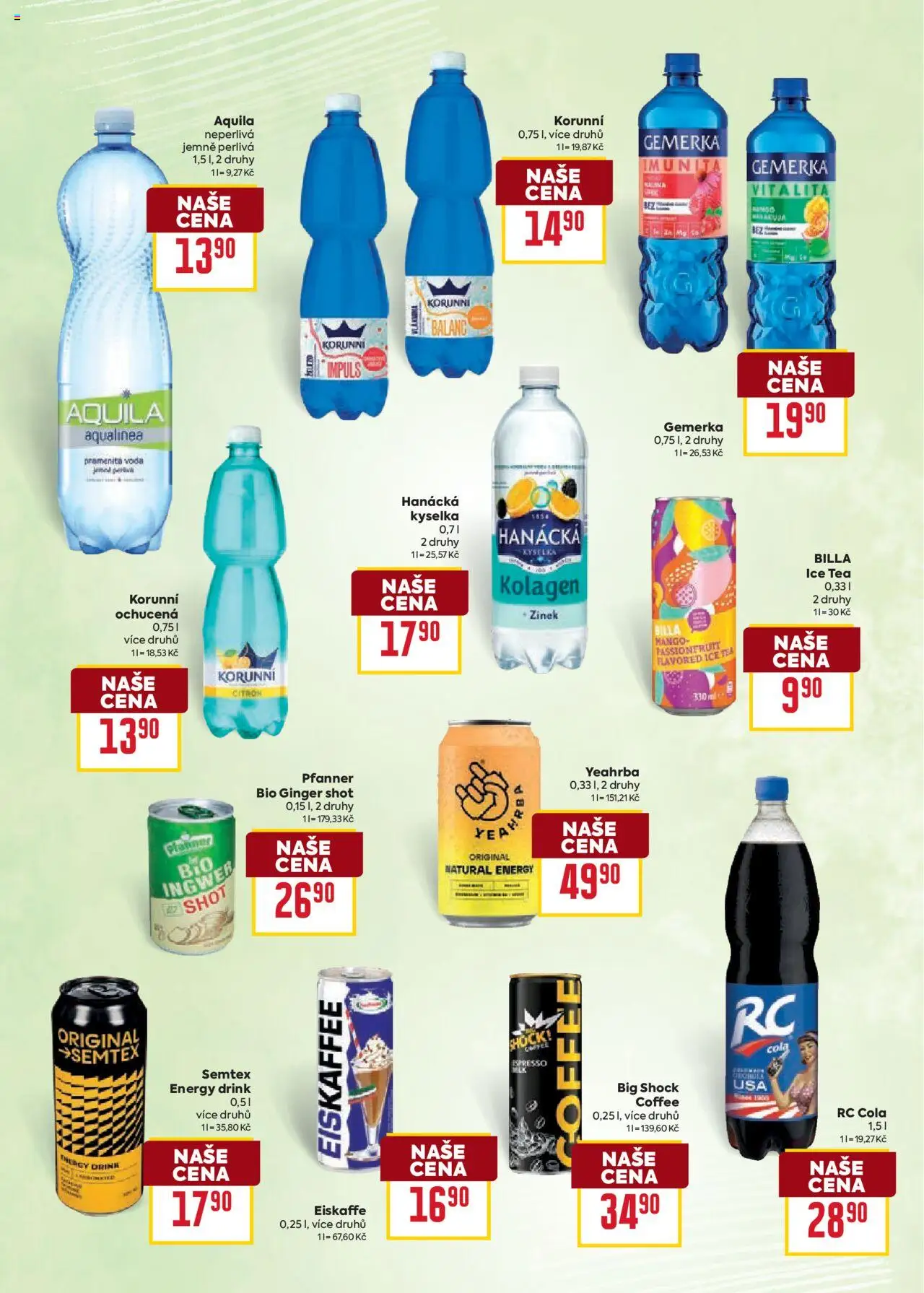 Billa leták - Zpátky do školy od 06.08.2025 | Strana: 16 | Produkty: Hanácká kyselka, Eiskaffee, Ginger shot, Ice tea