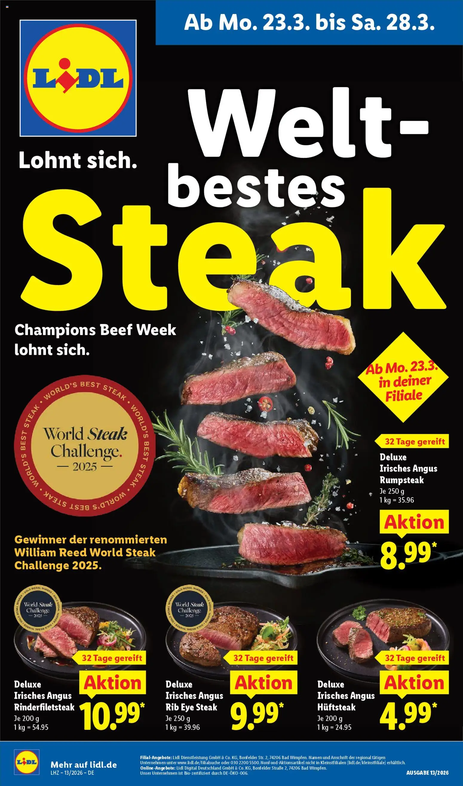 Lidl Prospekt – gültig ab 23.03.2026 | Seite: 1 | Produkte: Rumpsteak, Bad, Steak