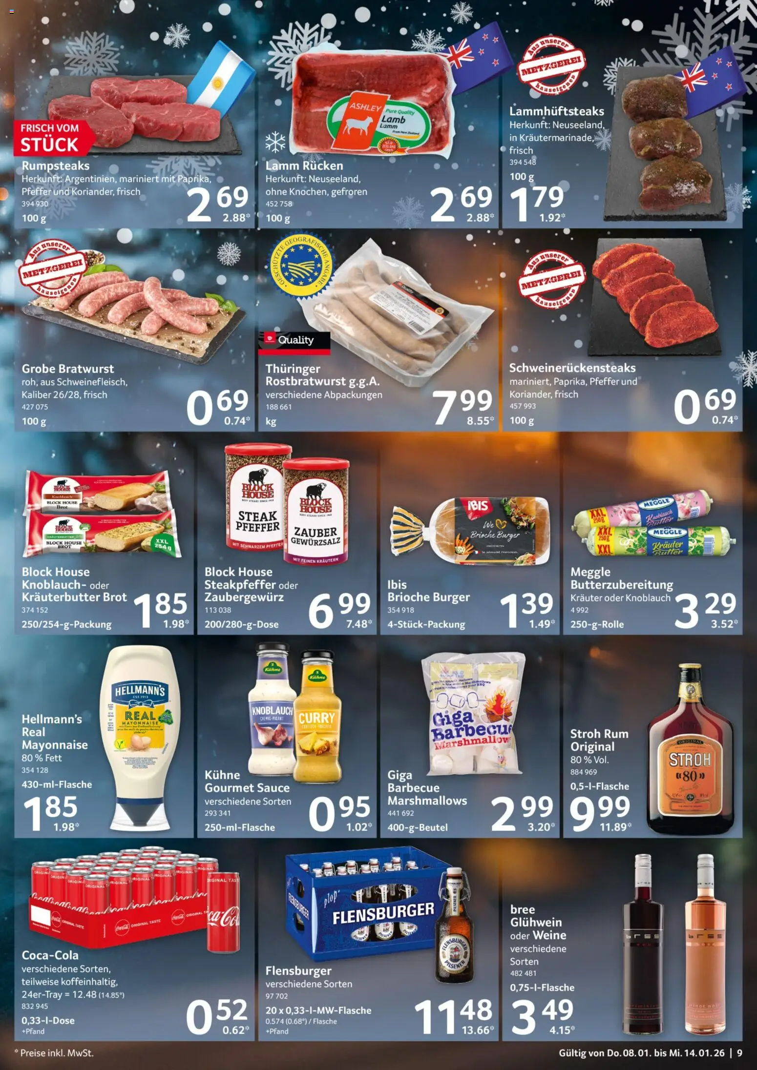 Selgros Prospekt 	 – gültig ab 08.01.2026 | Seite: 9 | Produkte: Bratwurst, Burger, Kräuterbutter, Steak