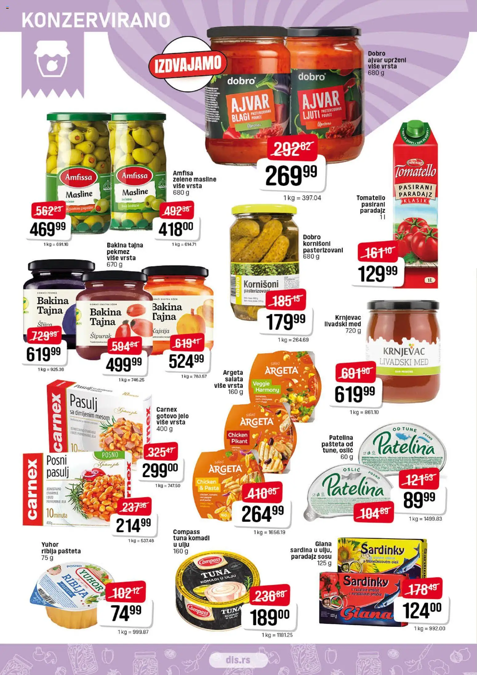 Super DIS katalog - važi od 02.01.2026 | Strana: 8 | Proizvode: Kajsija, Kornišoni, Med, Sardina