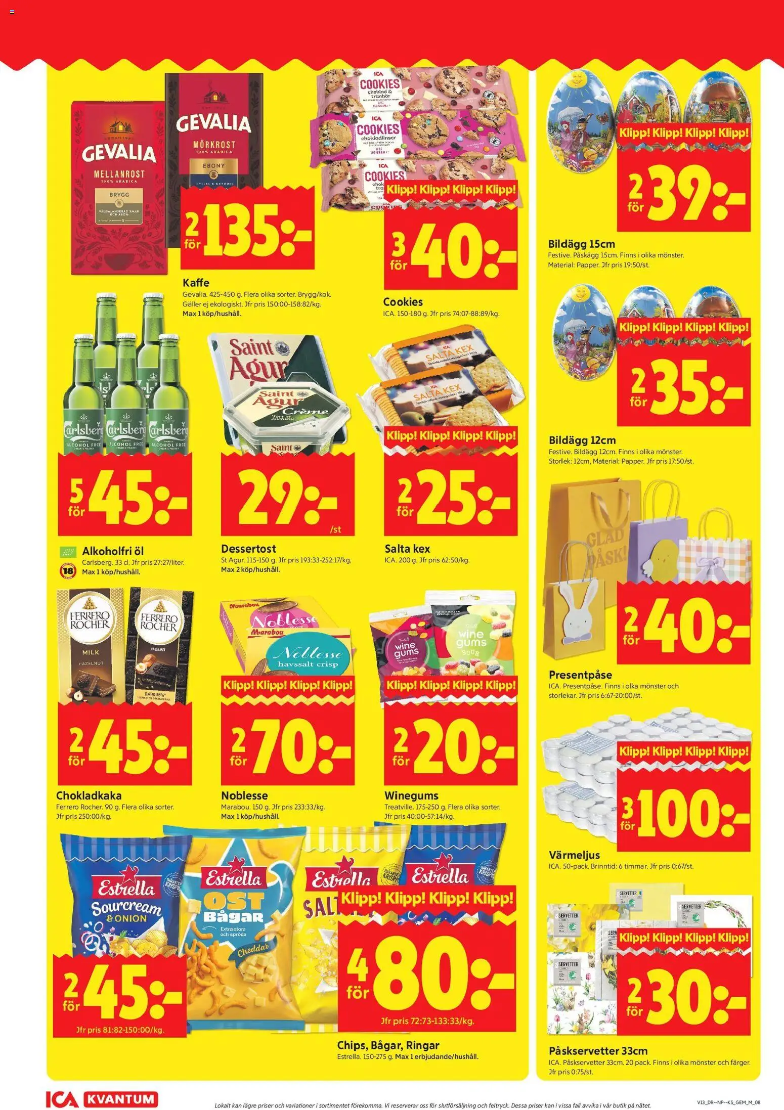 ICA Kvantum reklamblad aktuell från 23.03.2026 | Sida: 8 | Produkter: Chokladkaka, Cheddar, Kaffe, Servetter