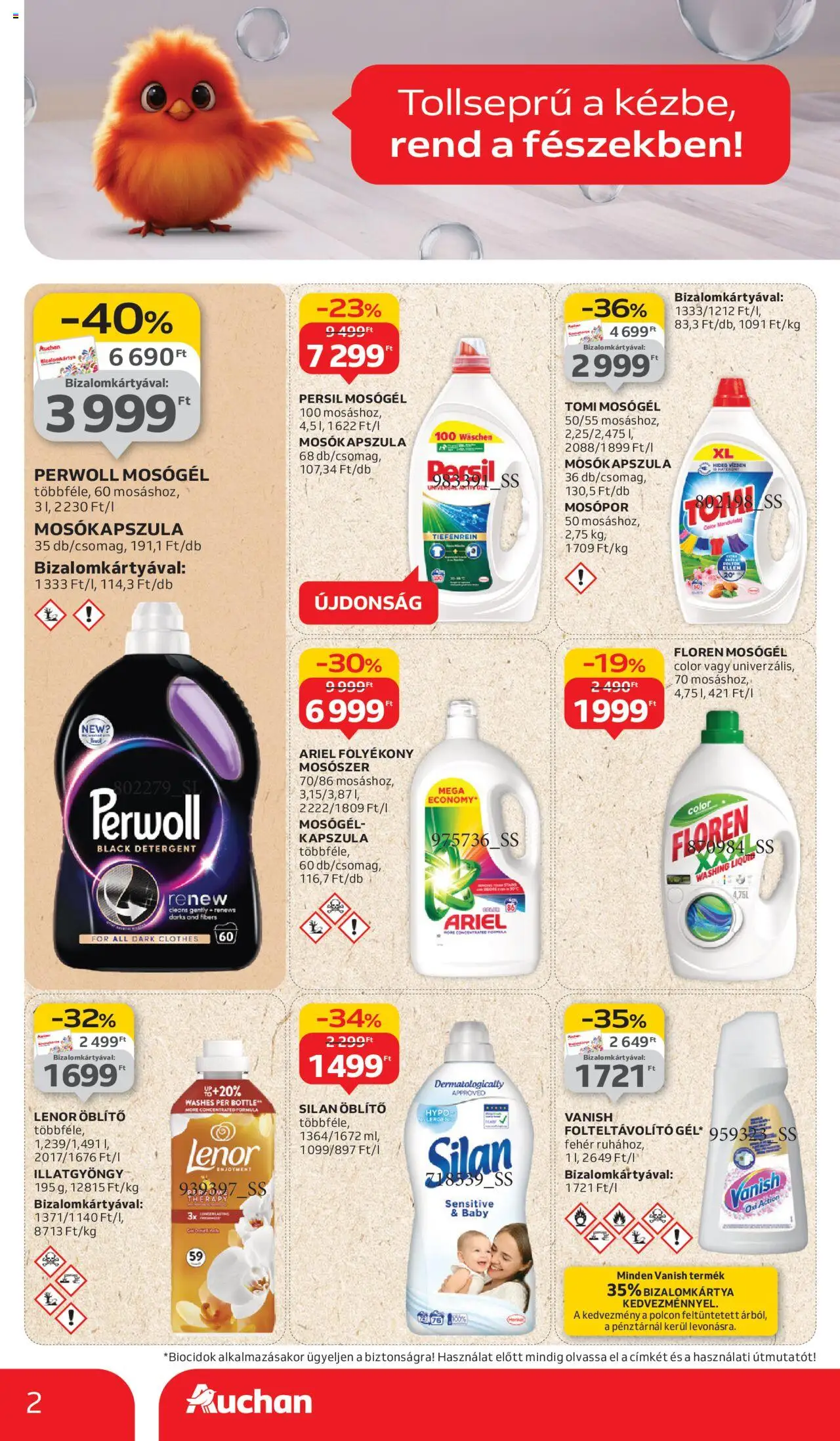 Auchan akciós ujság - amely érvényes a következő dátumtól: 11.09.2025 | Oldal: 2 | Termékek: Mosógél, Öblítő, Folteltávolító, Mosópor