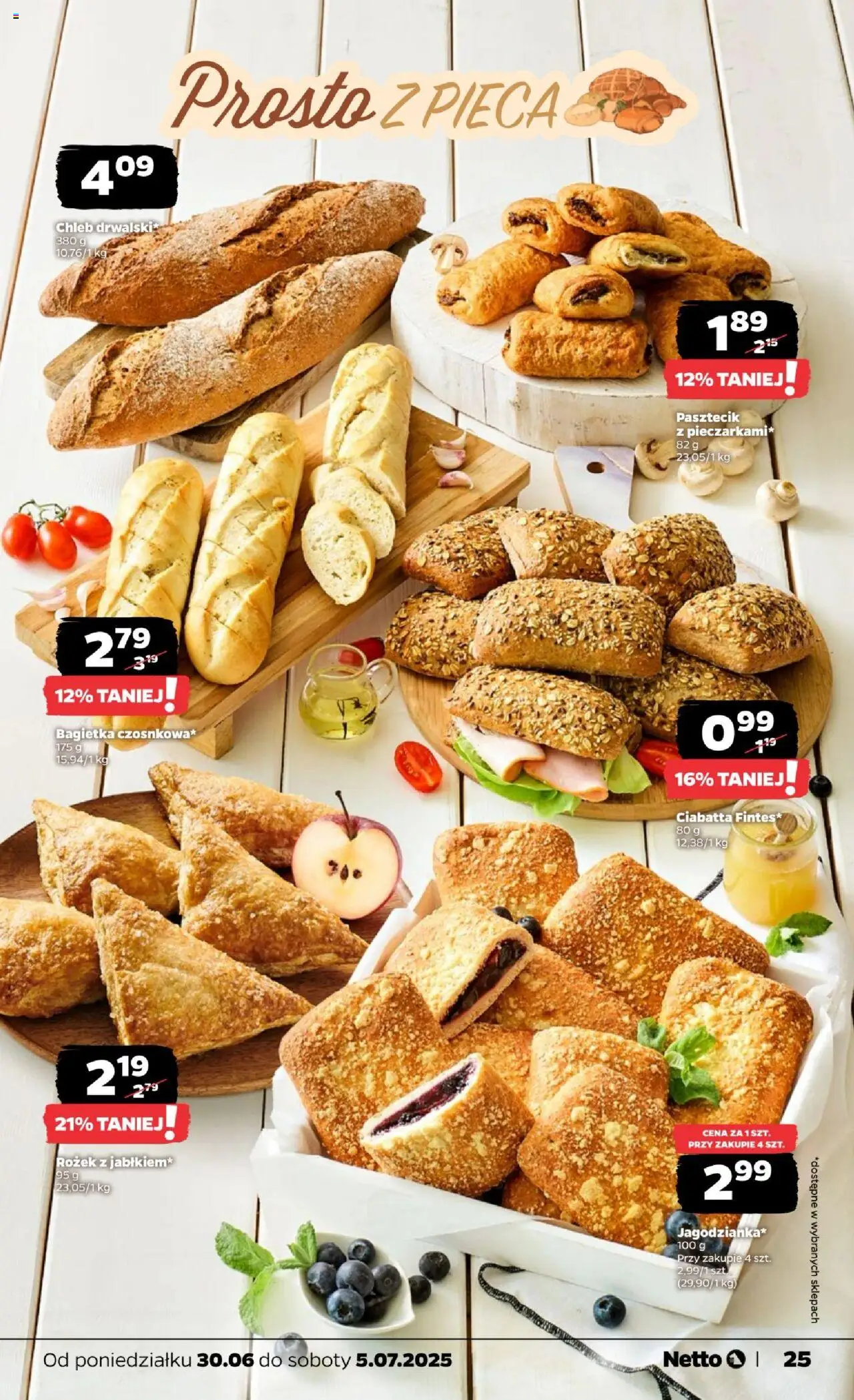 Netto gazetka - Spożywcza od 30.06.2025 | Strona: 25 | Produkty: Bagietka, Chleb, Ciabatta
