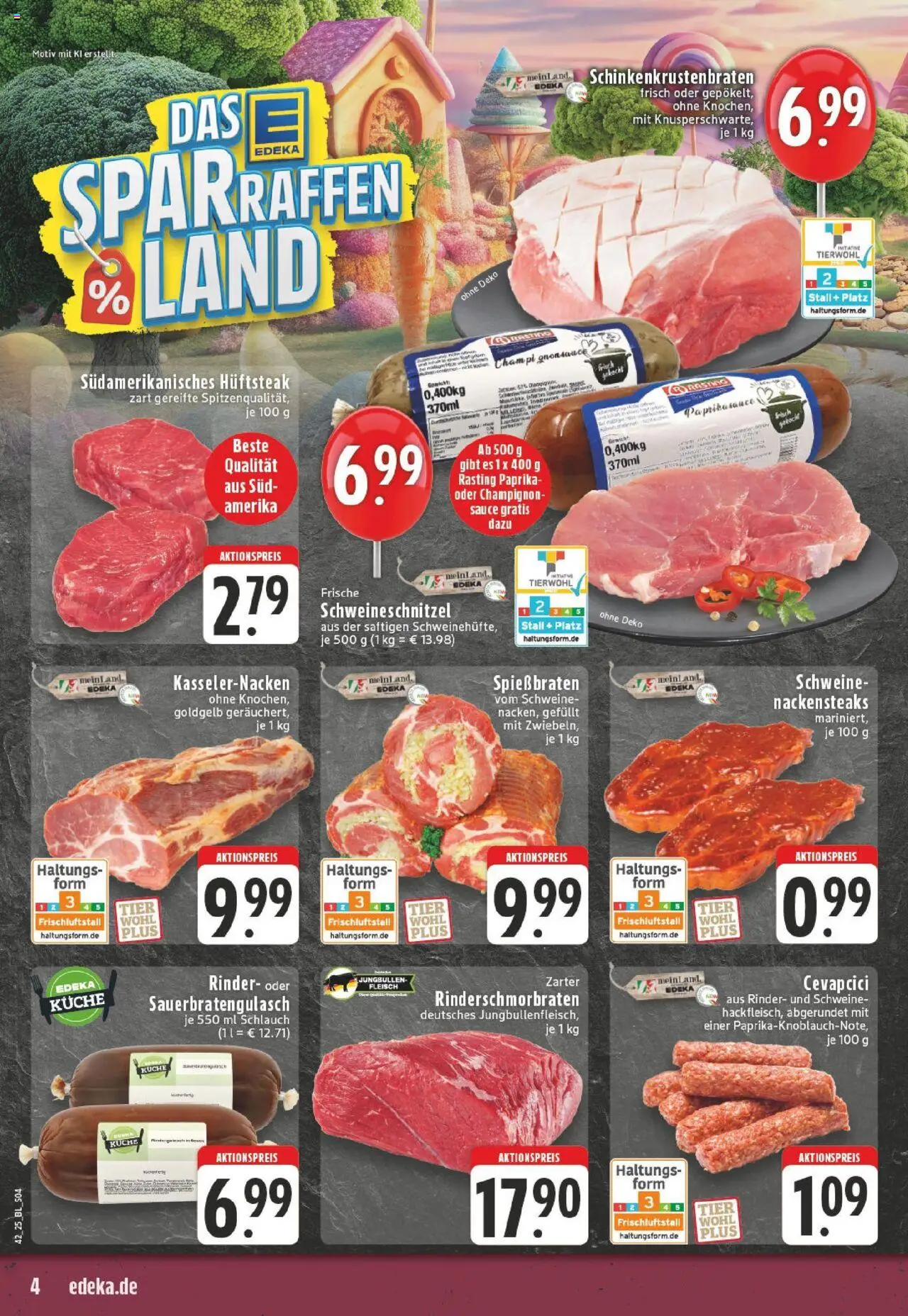Edeka prospekt Lienen	 – gültig ab 13.10.2025 | Seite: 4 | Produkte: Nackensteaks, Gewicht, Cevapcici, Paprika