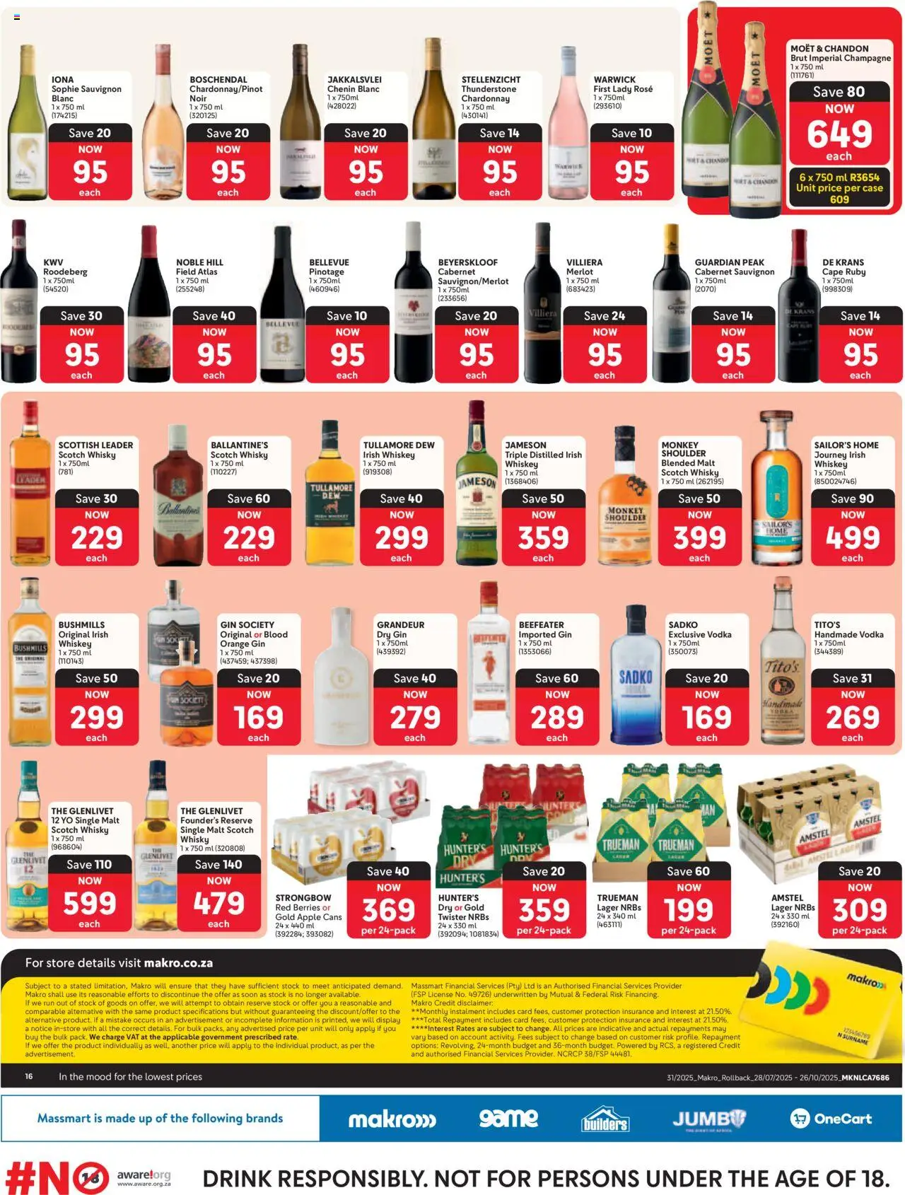 Makro - Rollback Specials │ valid from 28.07.2025 | Page: 16 | Products: Gin, Vodka, Whiskey, Stock