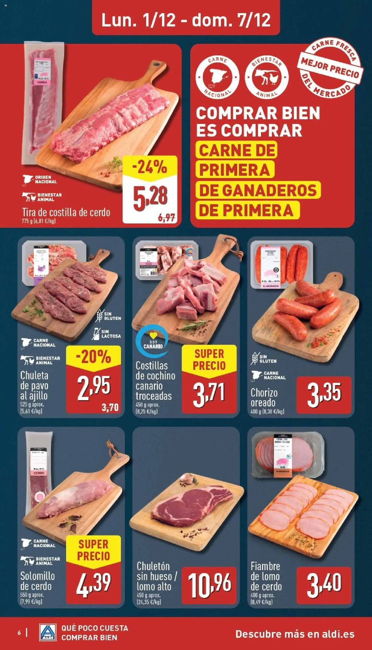 Aldi folleto Canarias │ válido desde el 01.12.2025 | Página: 6 | Productos: Solomillo de cerdo, Cerdo, Costilla de cerdo