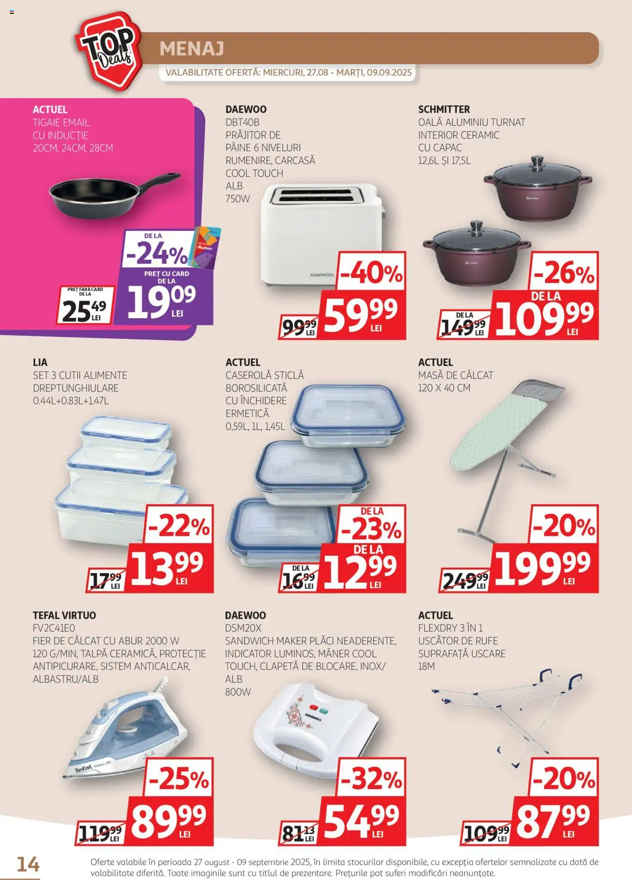 Catalog Auchan – valabil de la 27.08.2025 | Pagină: 14 | Produse: Fier de călcat, Carcasă, Uscător, Pâine