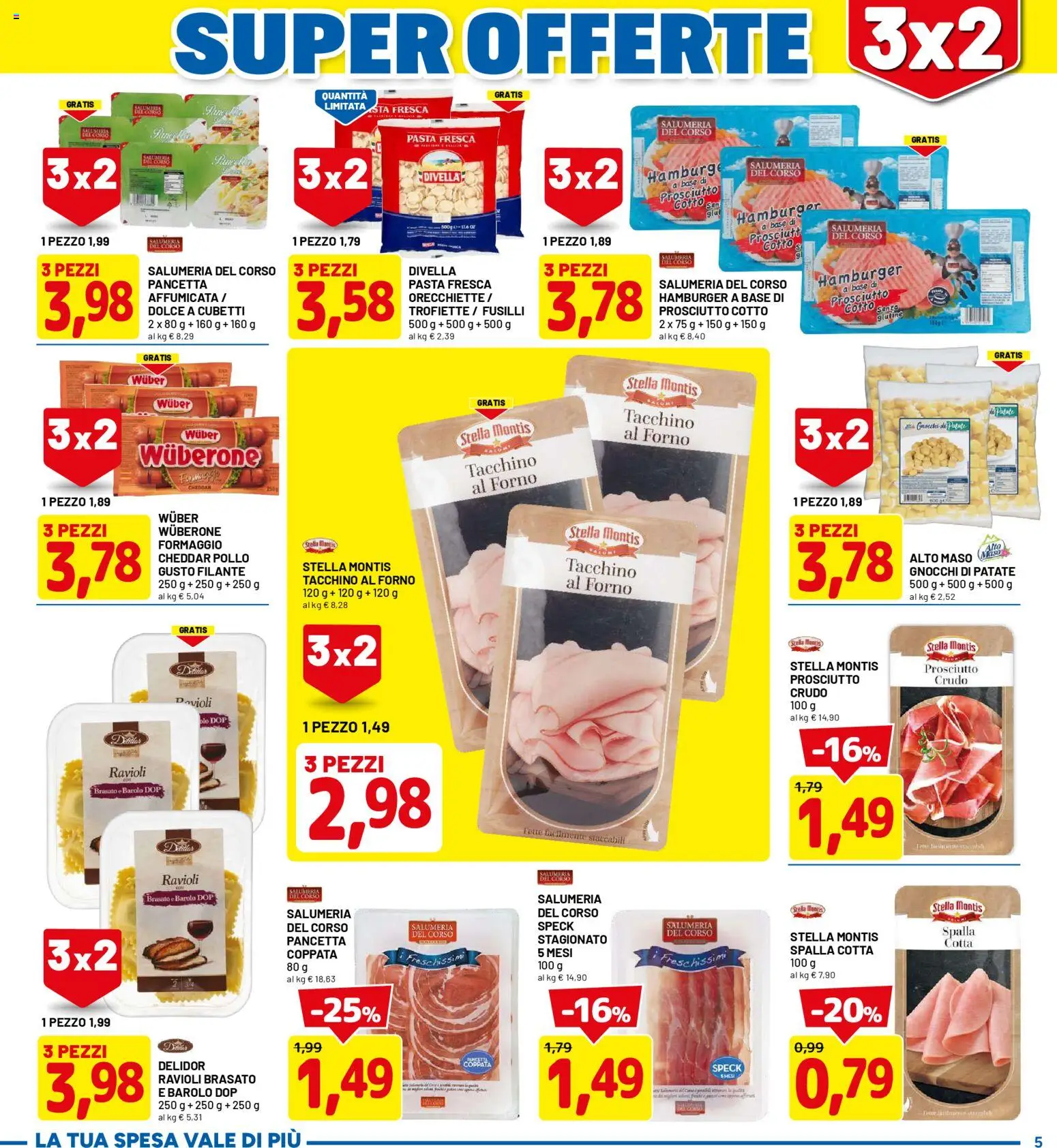 Volantino D Più del 05.01.2026 | Pagina: 5 | Prodotti: Tacchino, Formaggio, Prosciutto, Fusilli