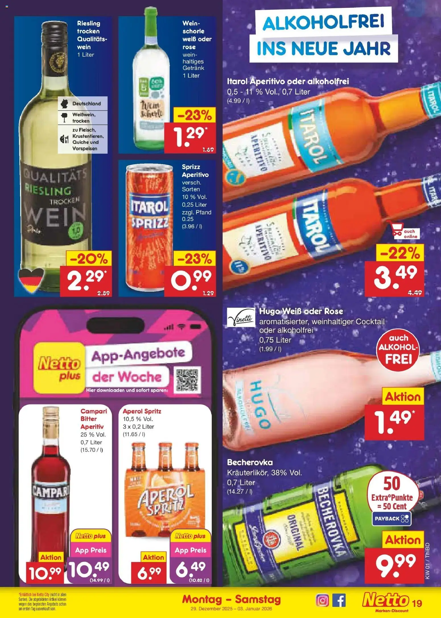 Netto Marken-Discount prospekt Thiendorf	 – gültig ab 28.12.2025 | Seite: 19 | Produkte: Campari, Aperol, Wein, Hugo