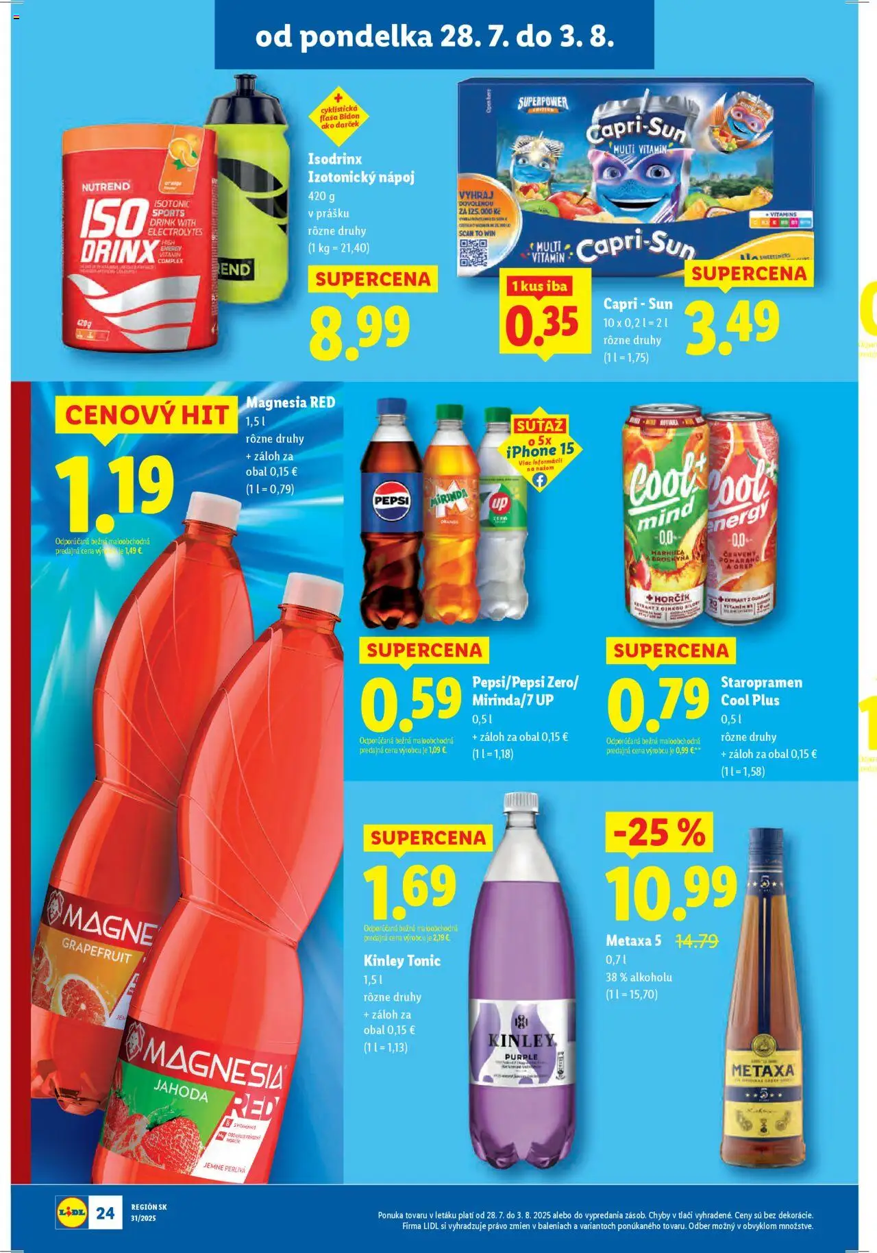 Lidl leták │ platný od 28.07.2025 | Strana: 24 | Produkty: Metaxa, Magnesia, Pepsi, Grep