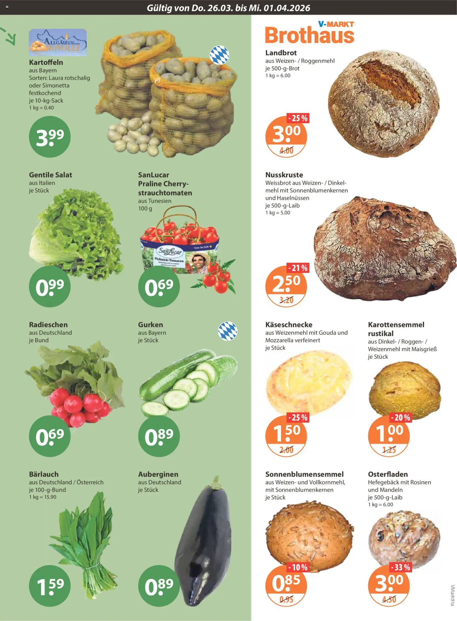 V-Markt Angebote – gültig ab 26.03.2026 | Seite: 5 | Produkte: Gouda, Rosinen, Kartoffeln, Gurken