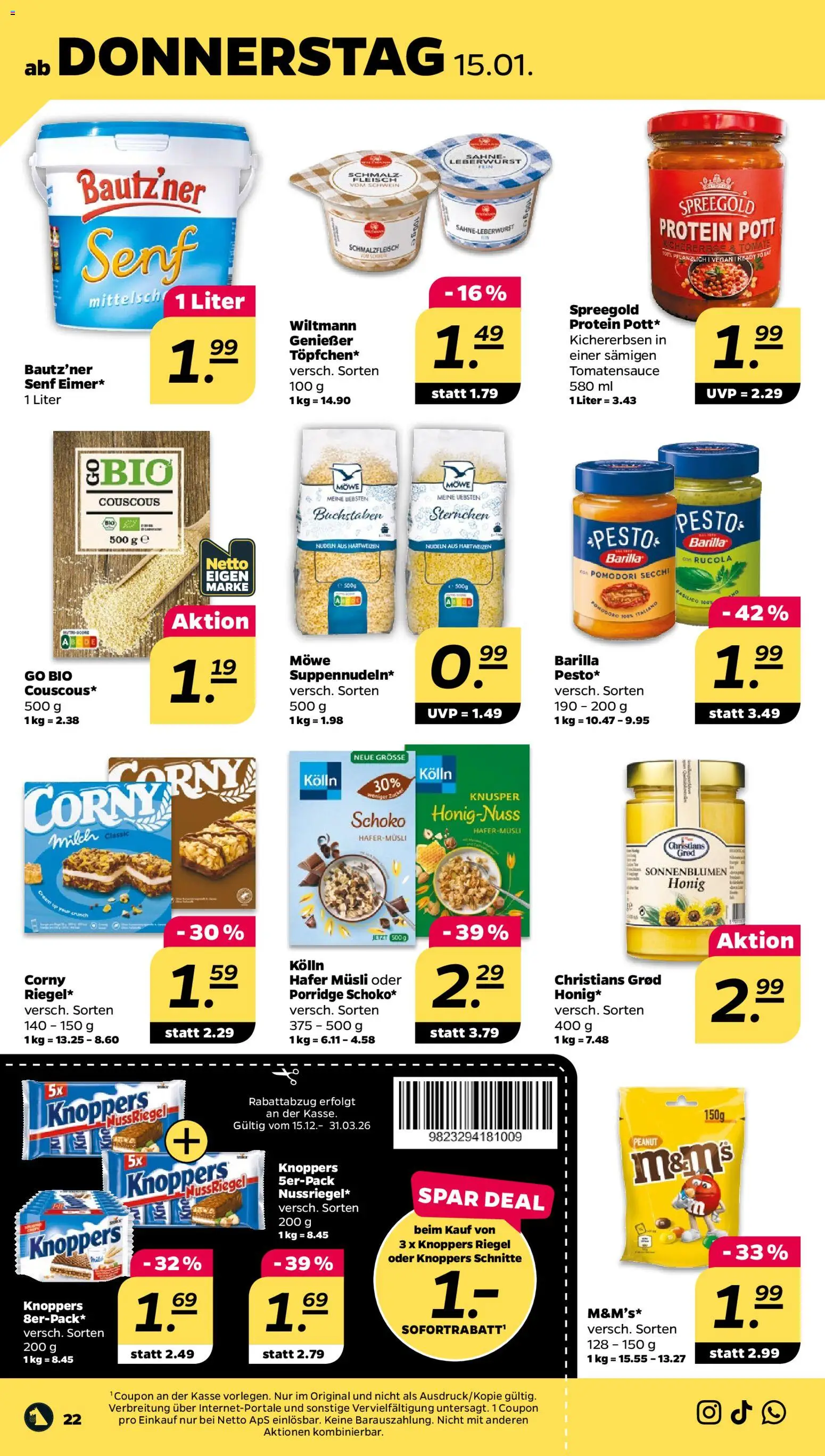 Netto Prospekt 	 – gültig ab 12.01.2026 | Seite: 24 | Produkte: Barilla, M&M's, Nudeln, Fleisch