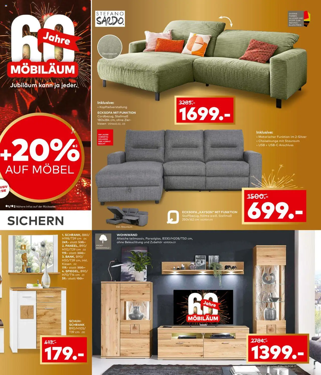 Porta! Möbiläumskracher in allen Abteilungen - Aachen – gültig ab 14.09.2025 | Seite: 3 | Produkte: USB, Ecksofa, Wohnwand, Kissen