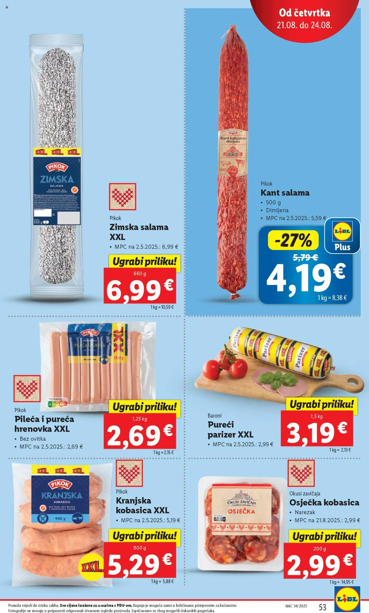 Lidl katalog | vrijedi od 18.08.2025 | Stranica: 53 | Proizvodi: Narezak, Kranjska kobasica, Kobasica, Parizer