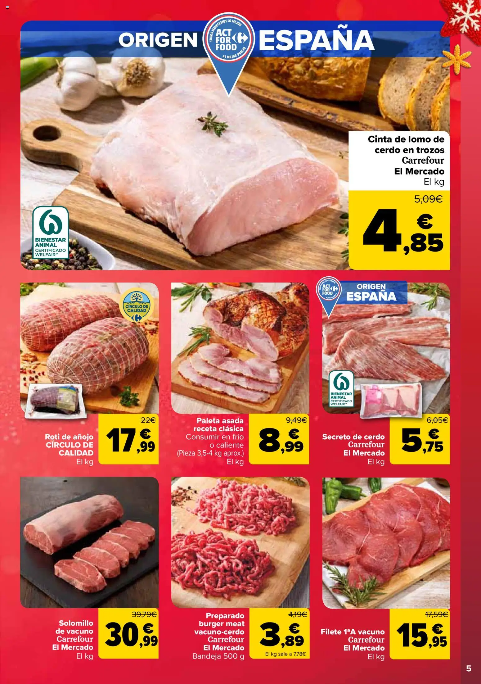Carrefour folleto │ válido desde el 12.12.2025 | Página: 5 | Productos: Cerdo, Filete, Bandeja
